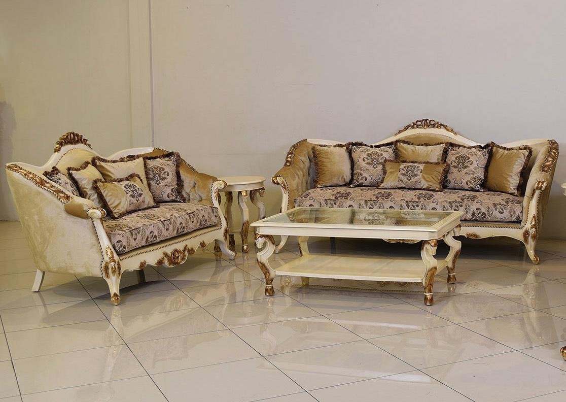 

    
Luxury Beige & Gold Wood Trim PARIS Sofa Set 2 Pcs EUROPEAN FURNITURE Traditional
