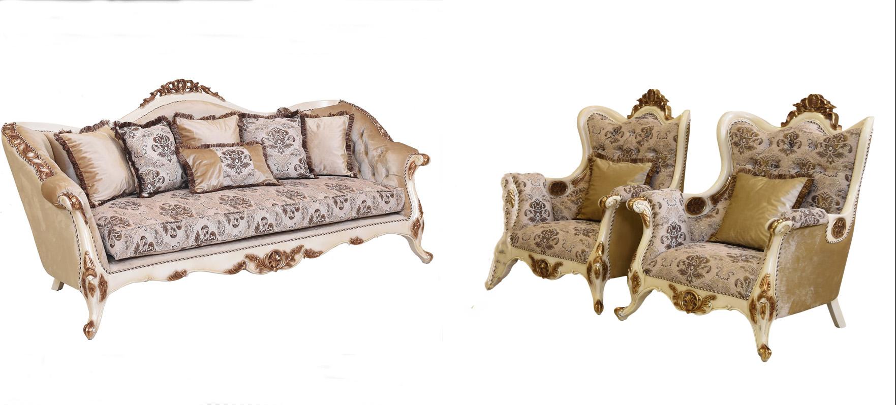 Classic, Traditional Sofa Set PARIS 37008-Set-3 in Antique, Gold, Beige Fabric
