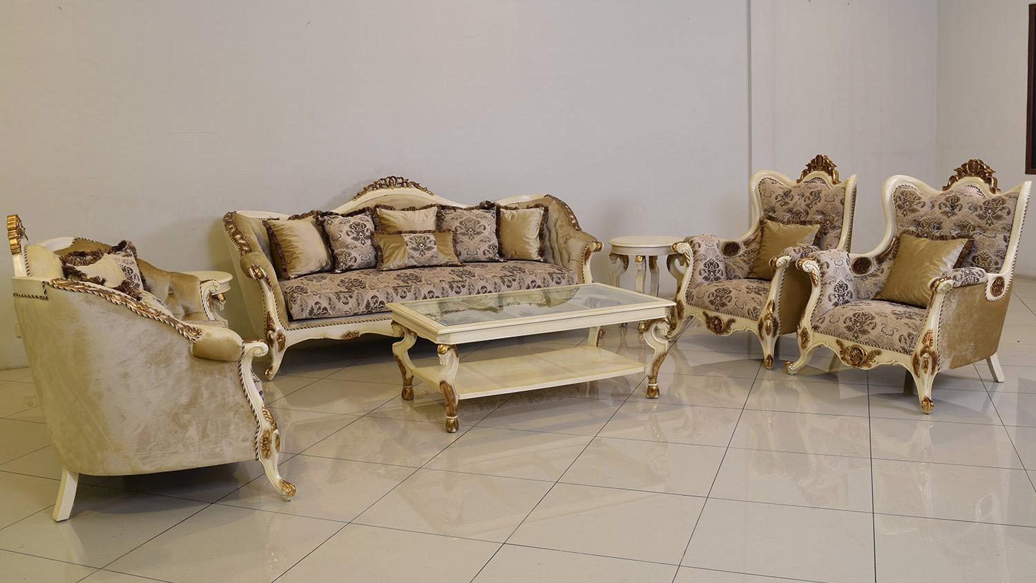 

    
Luxury Beige & Gold Wood Trim PARIS Sofa Set 4 Pcs EUROPEAN FURNITURE Traditional
