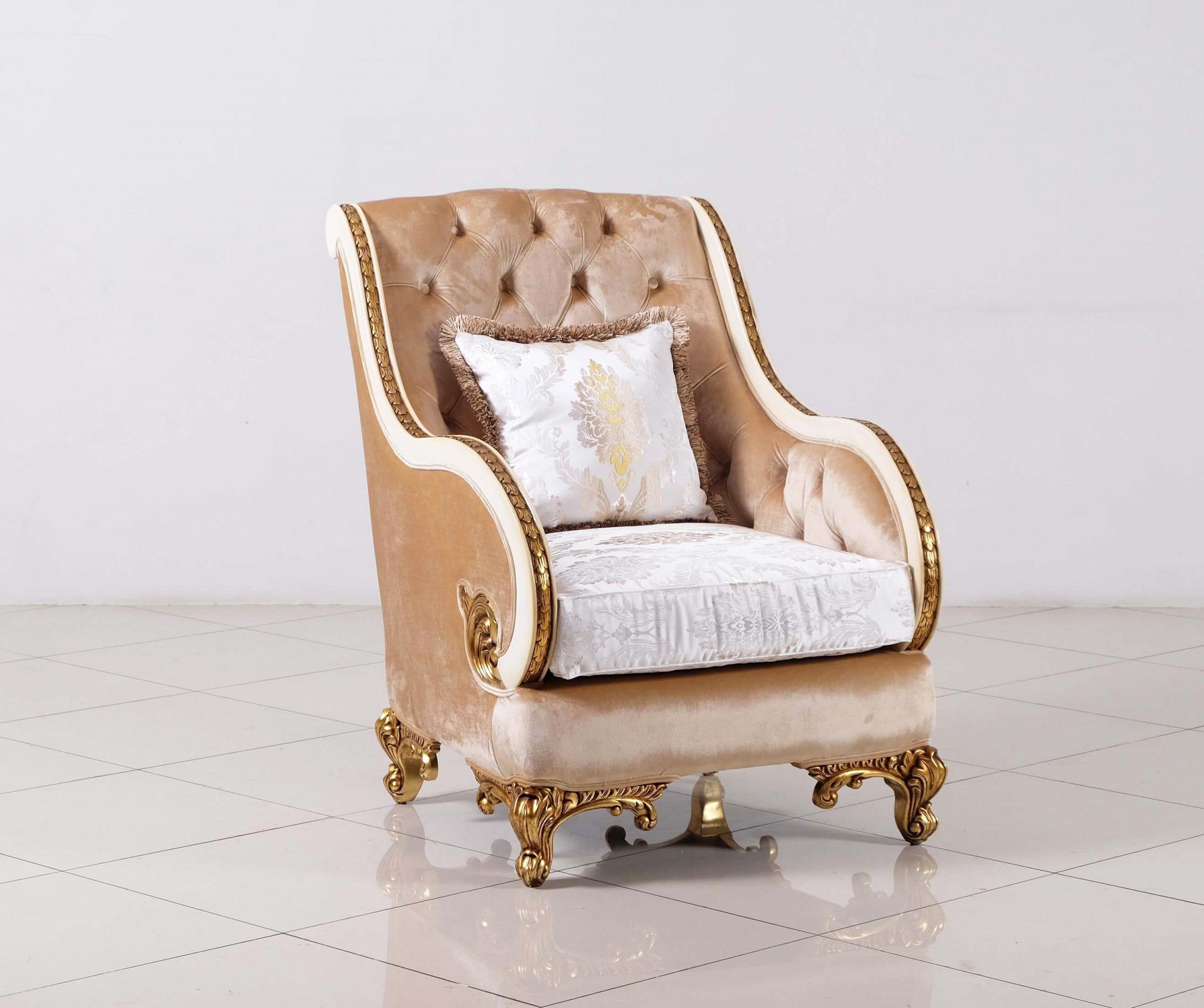 

    
Luxury Beige & Gold Wood Trim ROSABELLA Chair EUROPEAN FURNITURE Traditional
