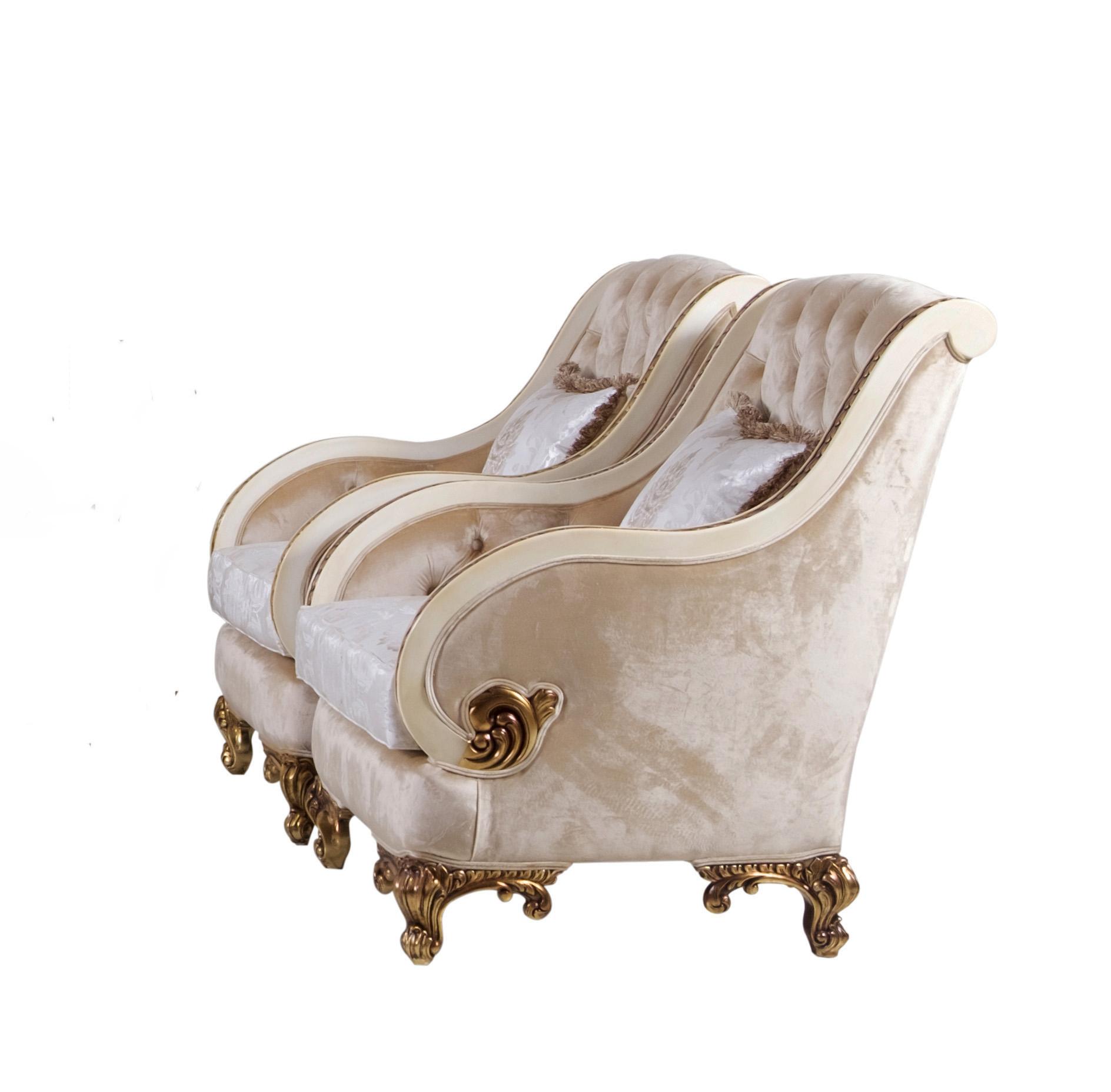 Classic, Traditional Arm Chair Set ROSABELLA 36031-C-Set-2 in Antique, Gold, Beige Fabric