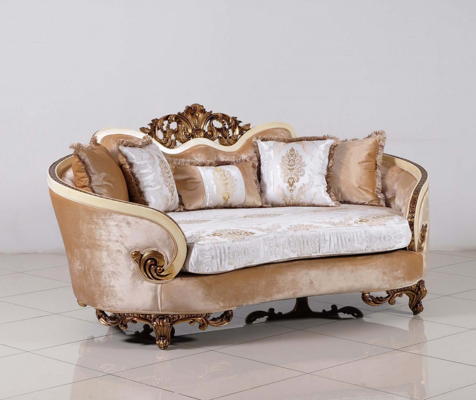

    
Luxury Beige & Gold Wood Trim ROSABELLA Loveseat EUROPEAN FURNITURE Classic

