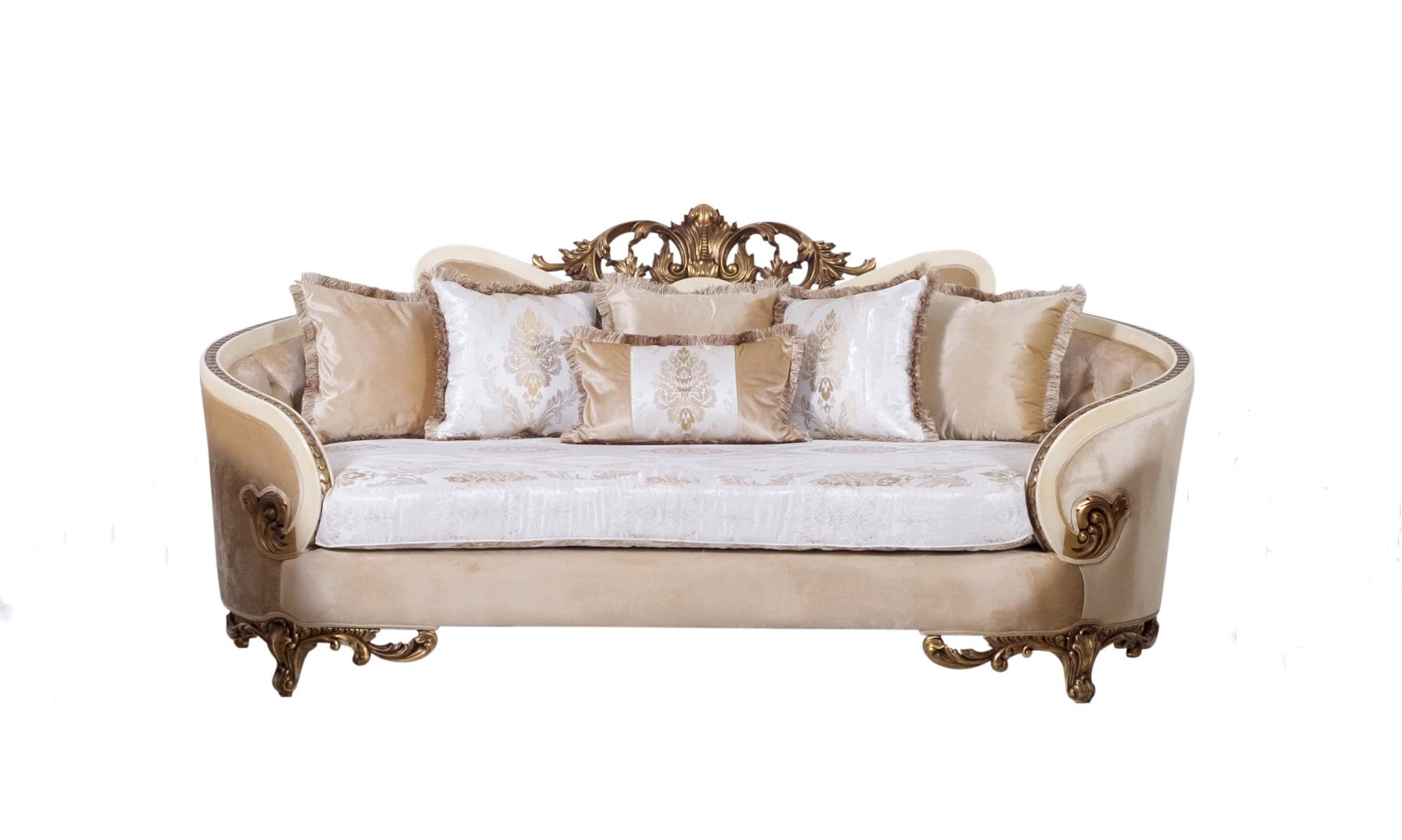Classic, Traditional Sofa ROSABELLA 36031-S in Antique, Gold, Beige Fabric