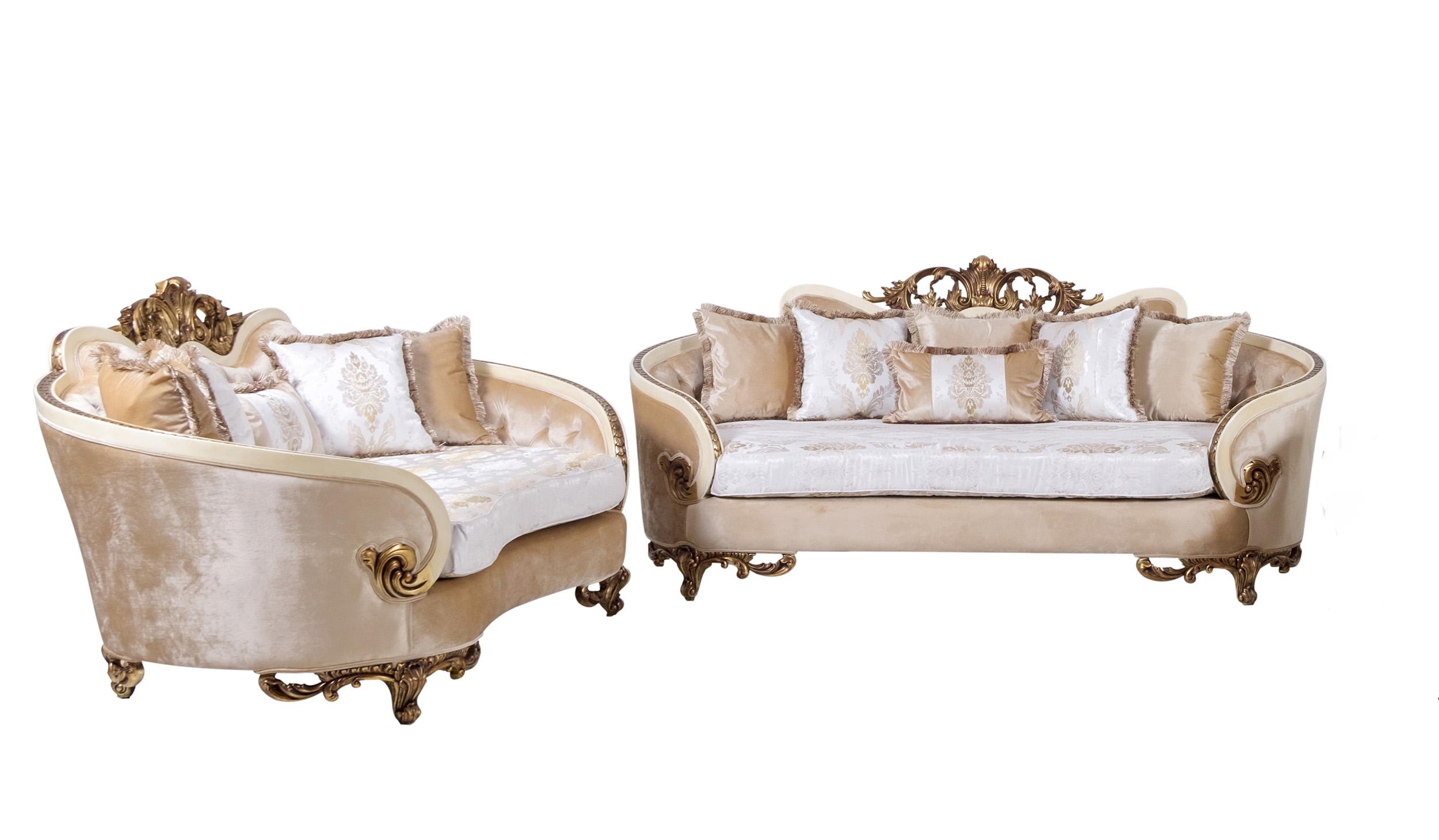 

    
Luxury Beige & Gold Wood Trim ROSABELLA Sofa Set 2 Pcs EUROPEAN FURNITURE Classic
