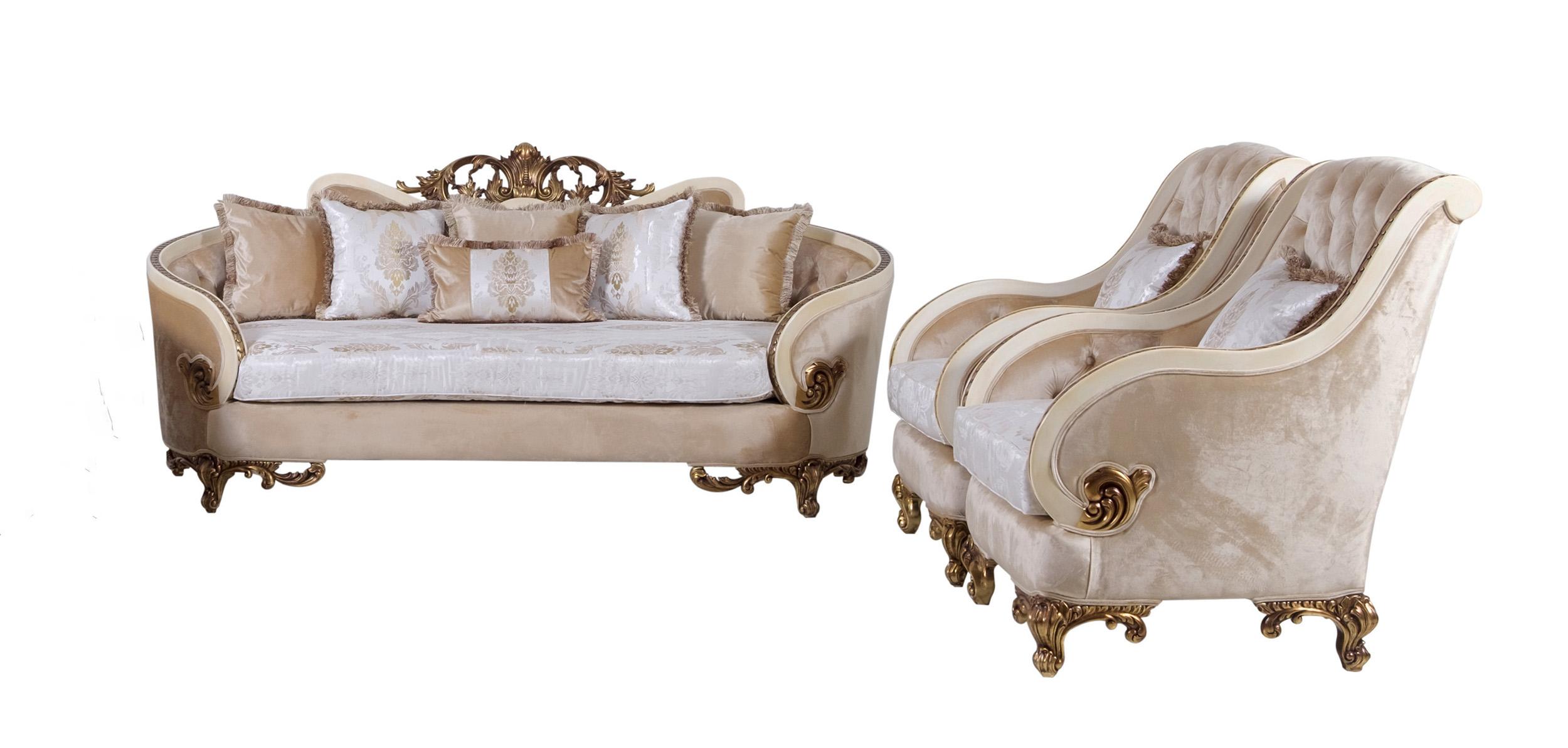 Classic, Traditional Sofa Set ROSABELLA 36031-Set-3 in Antique, Gold, Beige Fabric