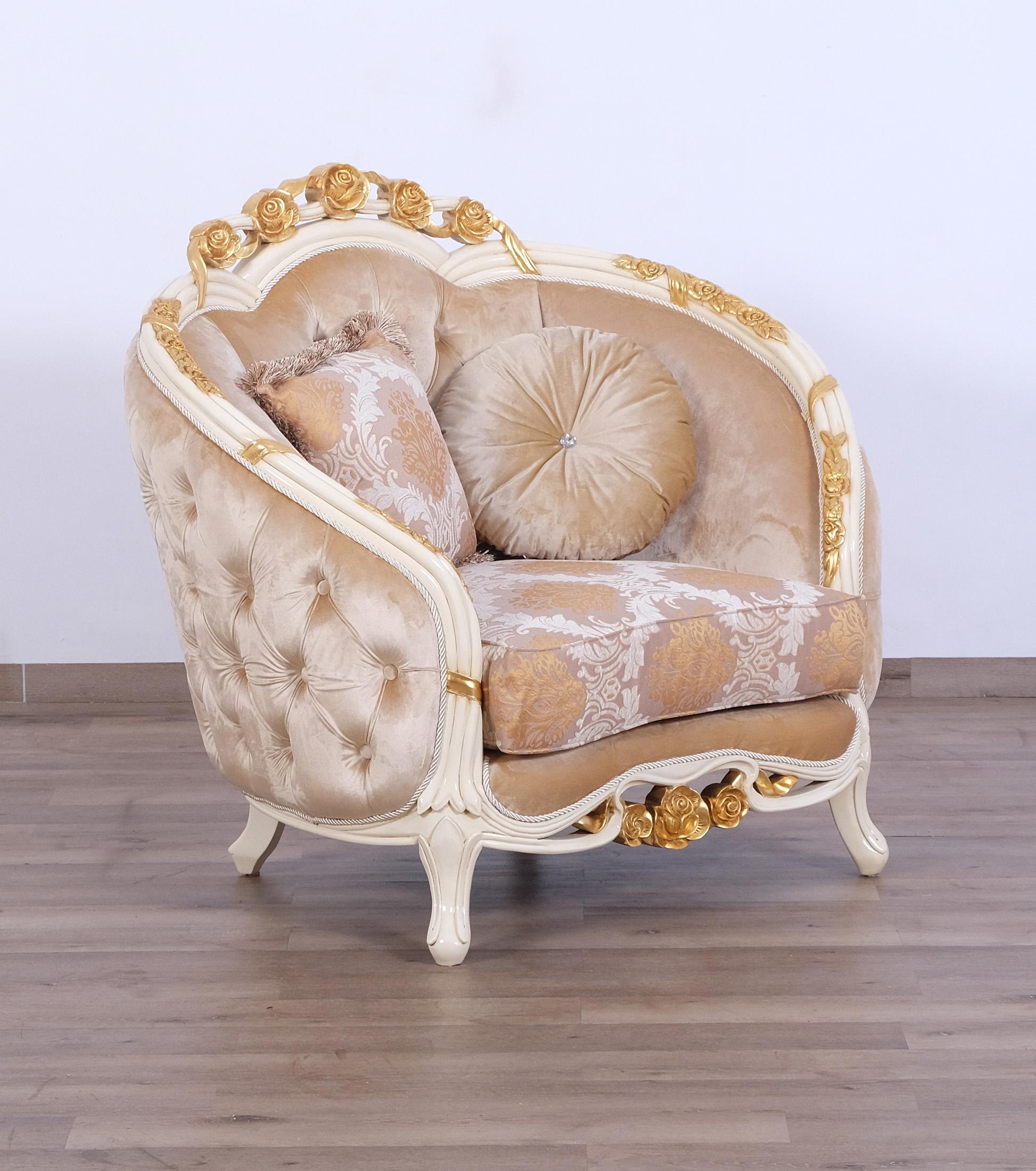 Classic, Traditional Arm Chair VALENTINE 45010-C in Gold, Beige Fabric