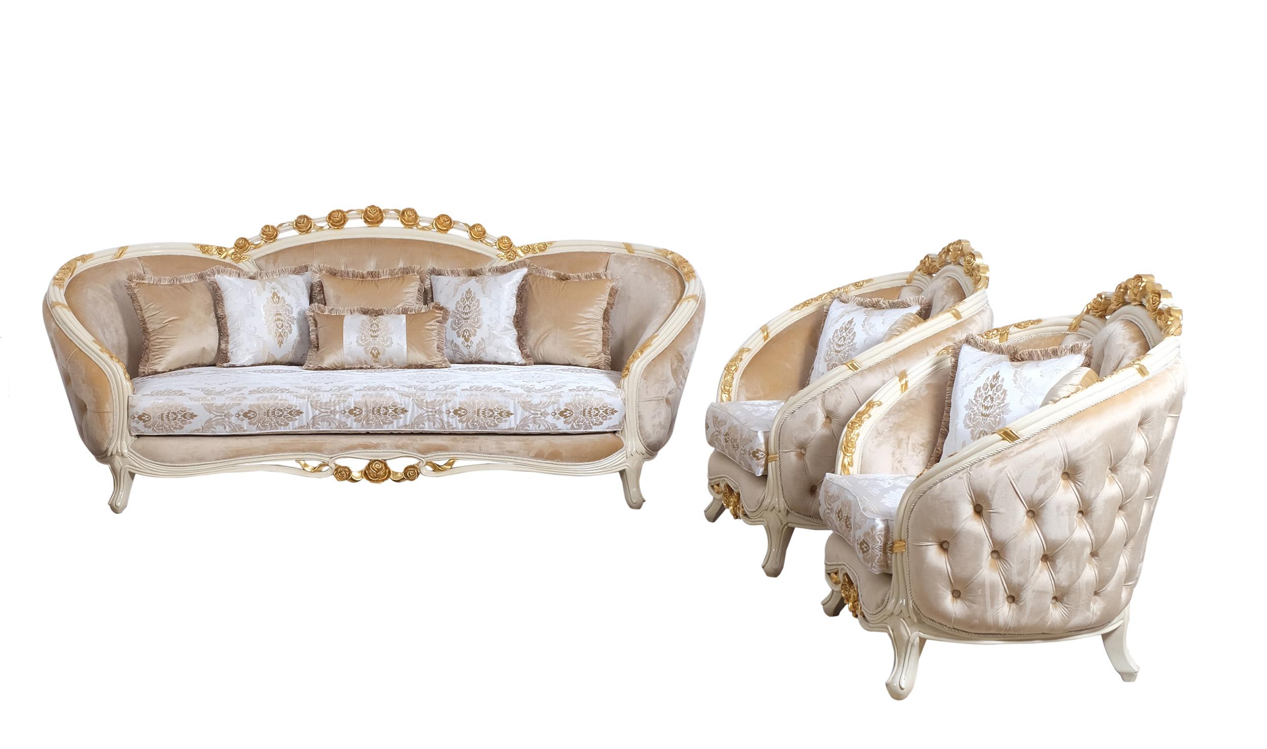 

    
 Shop  Luxury Beige & Gold Wood Trim VALENTINE Chair EUROPEAN FURNITURE Classic
