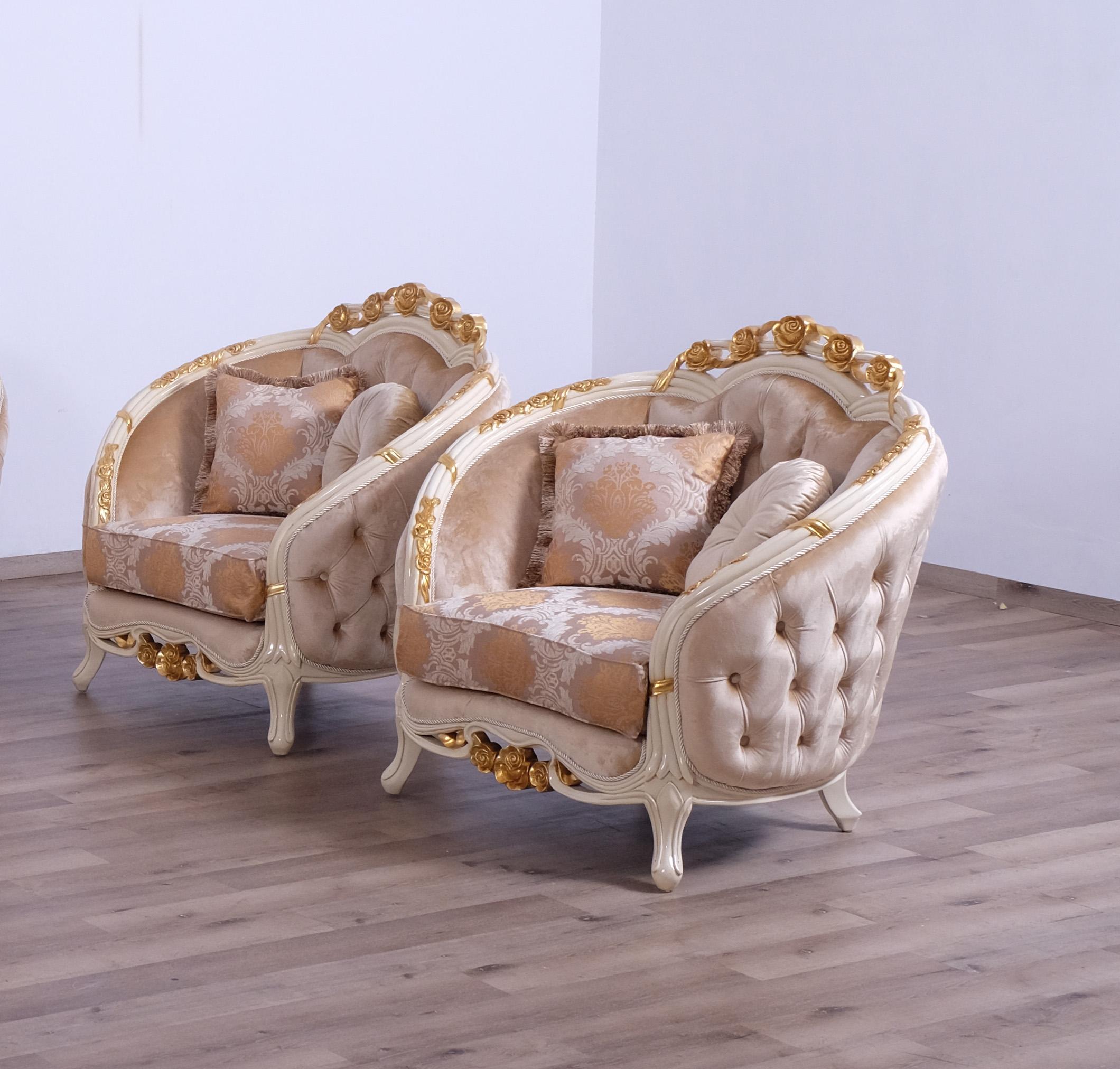 Classic, Traditional Arm Chair Set VALENTINE 45010-C-Set-2 in Gold, Beige Fabric
