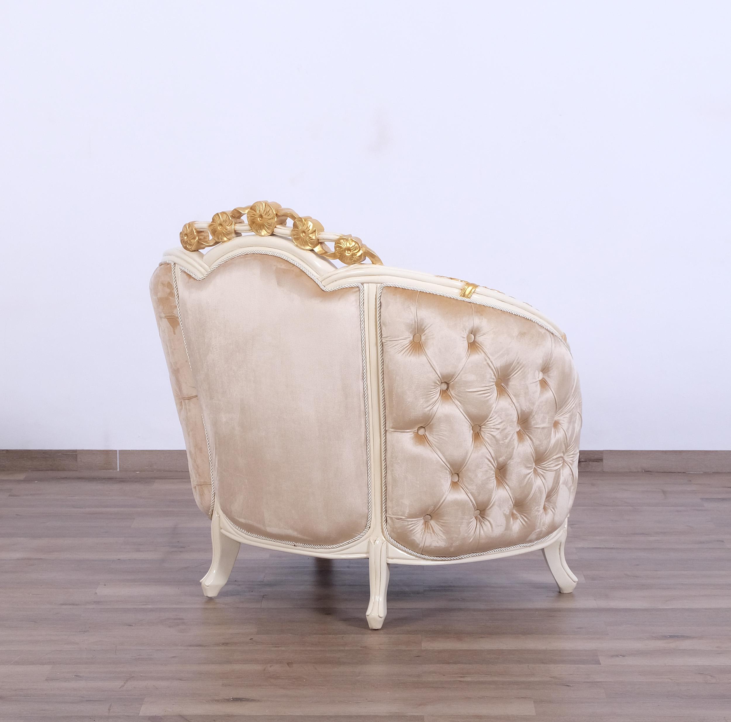 

        
EUROPEAN FURNITURE VALENTINE Arm Chair Set Gold/Beige Fabric 663701292244
