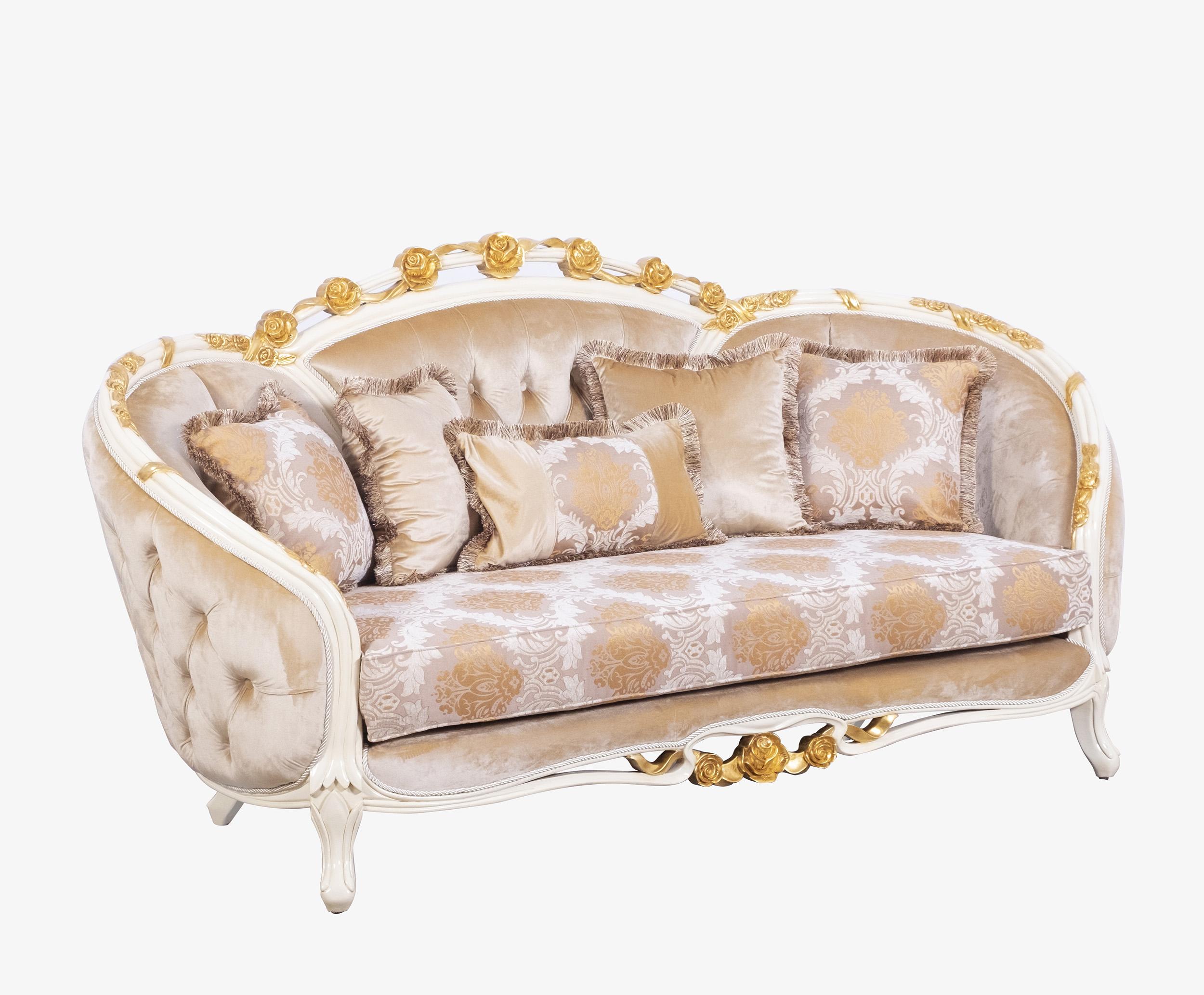 Classic, Traditional Loveseat VALENTINE 45010-L in Gold, Beige Fabric