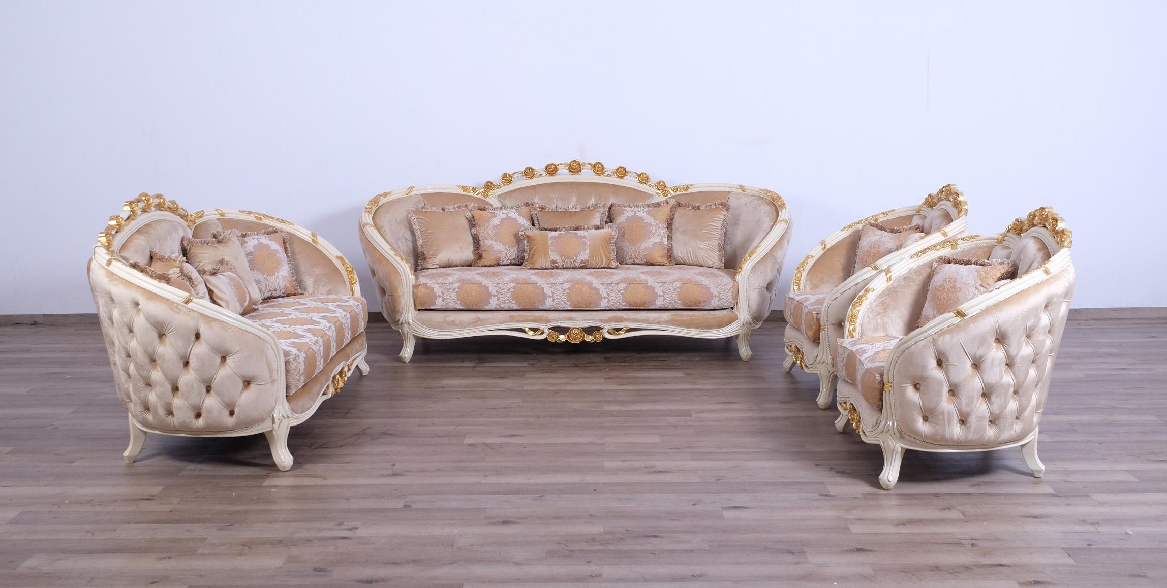 

    
45010-S Luxury Beige & Gold Wood Trim VALENTINE Sofa EUROPEAN FURNITURE Traditional
