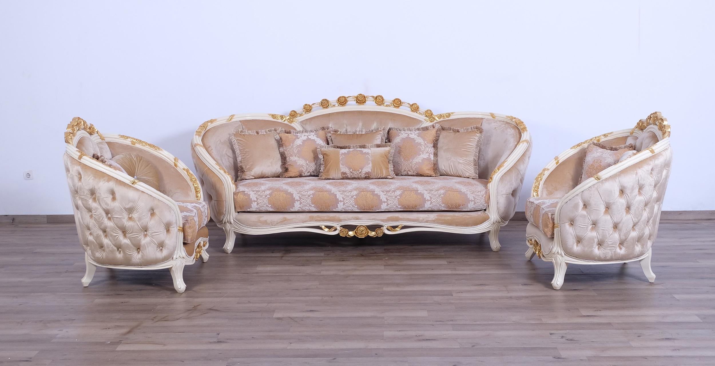 

        
663701292268Luxury Beige & Gold Wood Trim VALENTINE Sofa EUROPEAN FURNITURE Traditional
