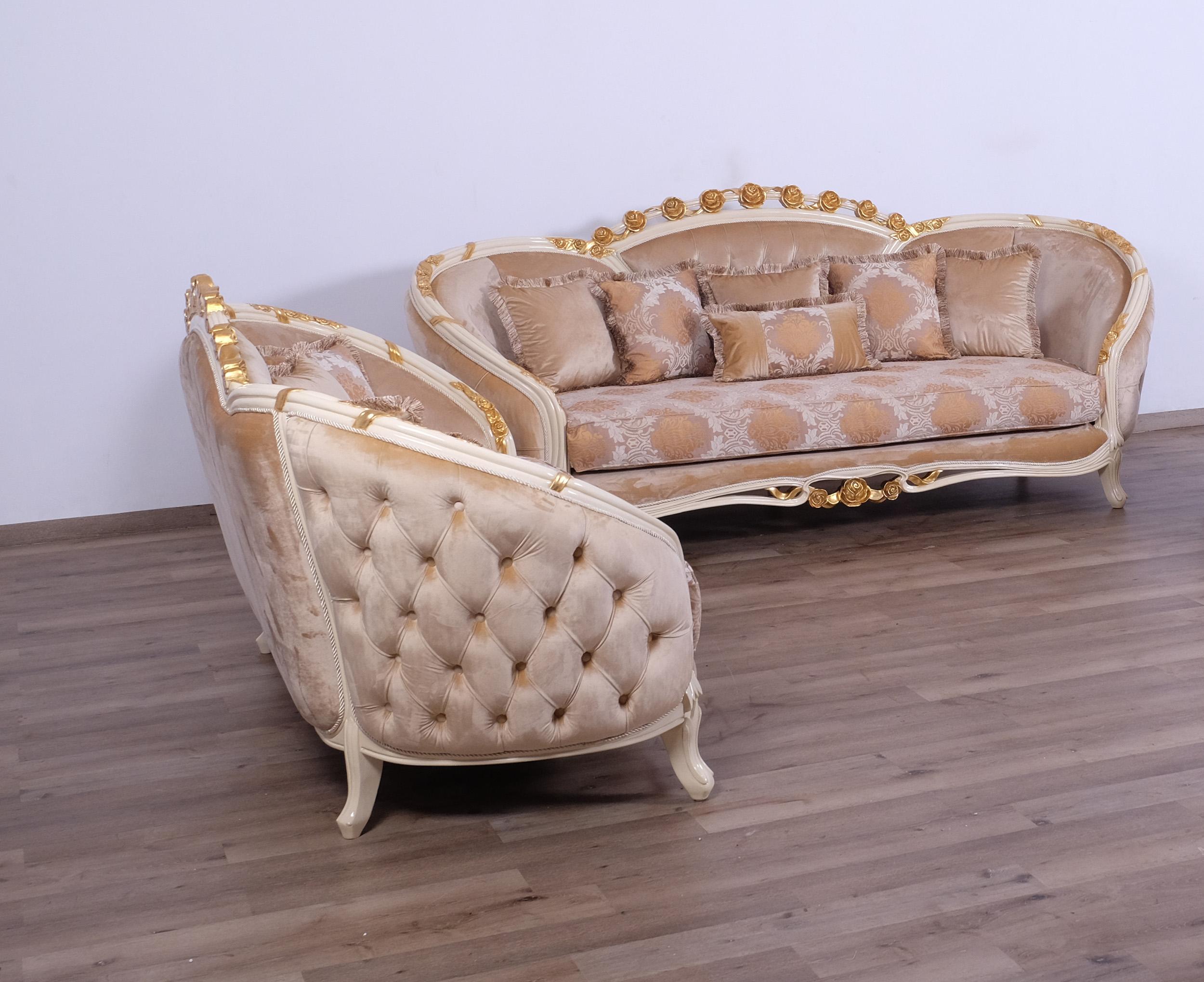 

    
 Order  Luxury Beige & Gold Wood Trim VALENTINE Sofa EUROPEAN FURNITURE Traditional
