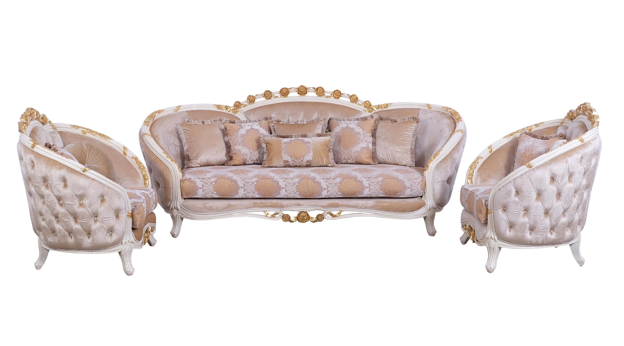 

    
Luxury Beige & Gold Wood Trim VALENTINE Sofa Set 3Pcs EUROPEAN FURNITURE Classic
