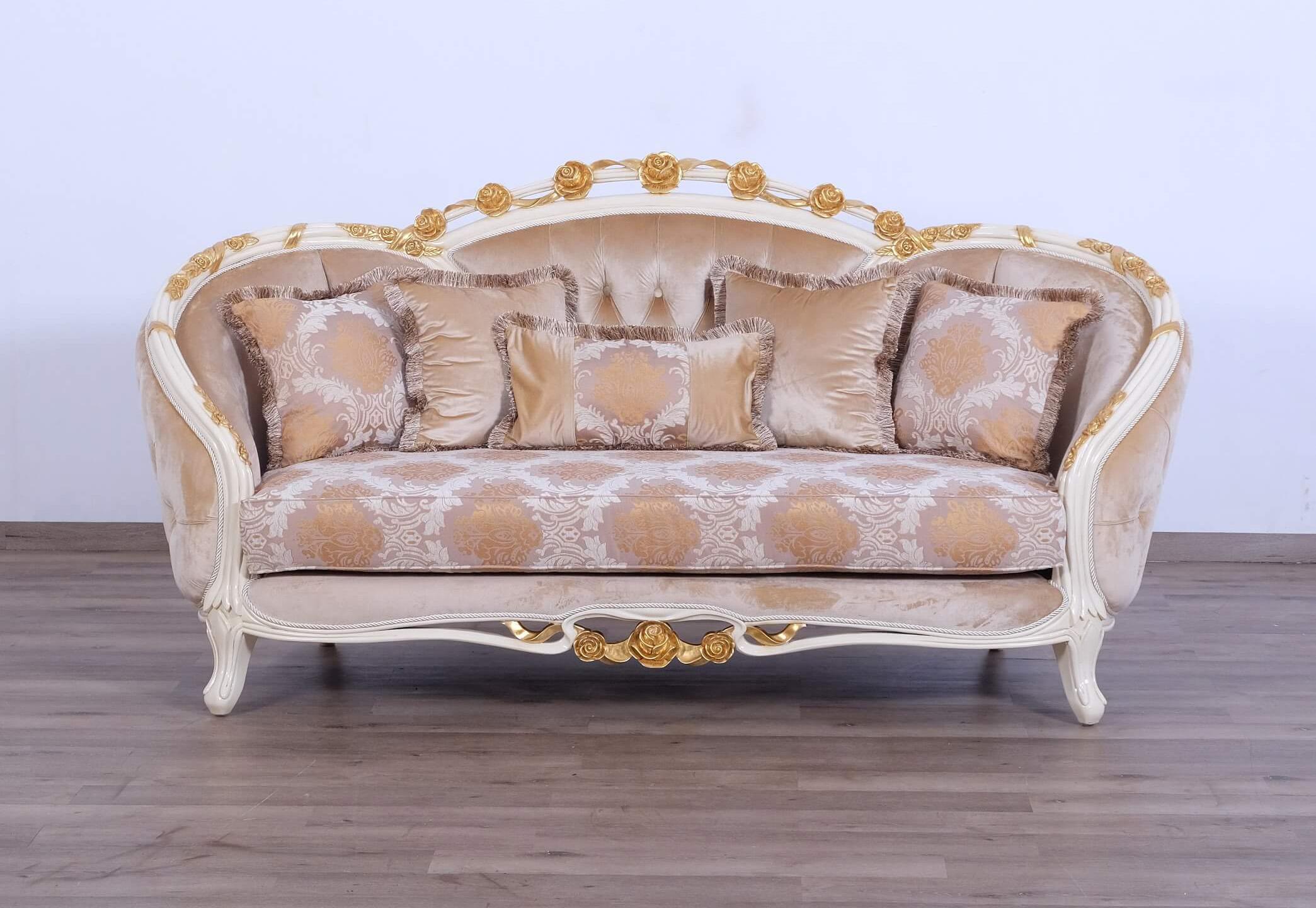 

    
 Order  Luxury Beige & Gold Wood Trim VALENTINE Sofa Set 4Pcs  EUROPEAN FURNITURE Classic
