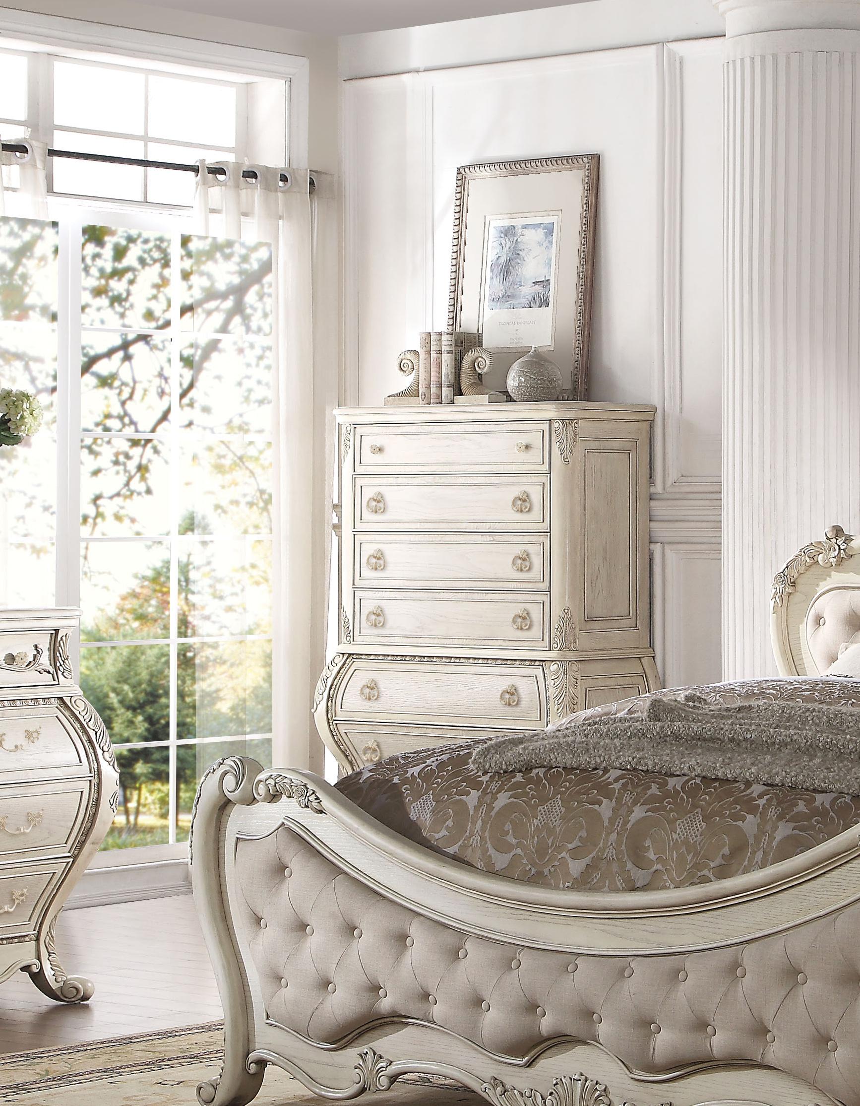 

    
 Order  Luxury Beige Linen/Antique White Queen Bedroom Set 5P Ragenardus 27010Q Acme
