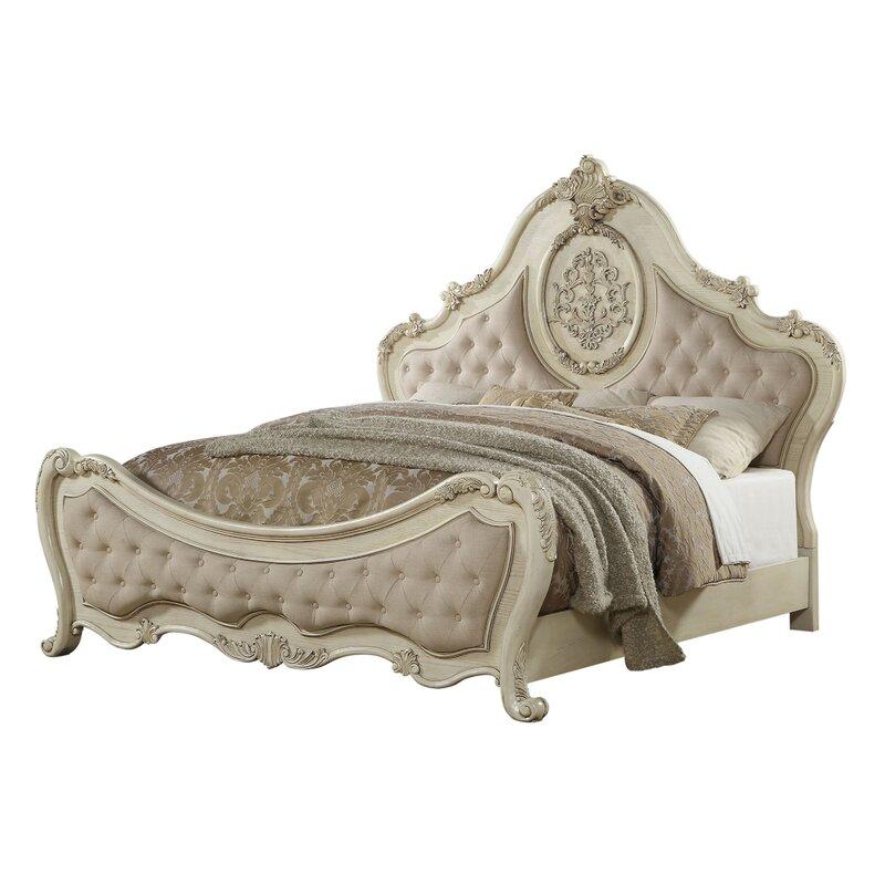 

    
Luxury Beige Linen/Antique White Queen Bedroom Set 5P Ragenardus 27010Q Acme
