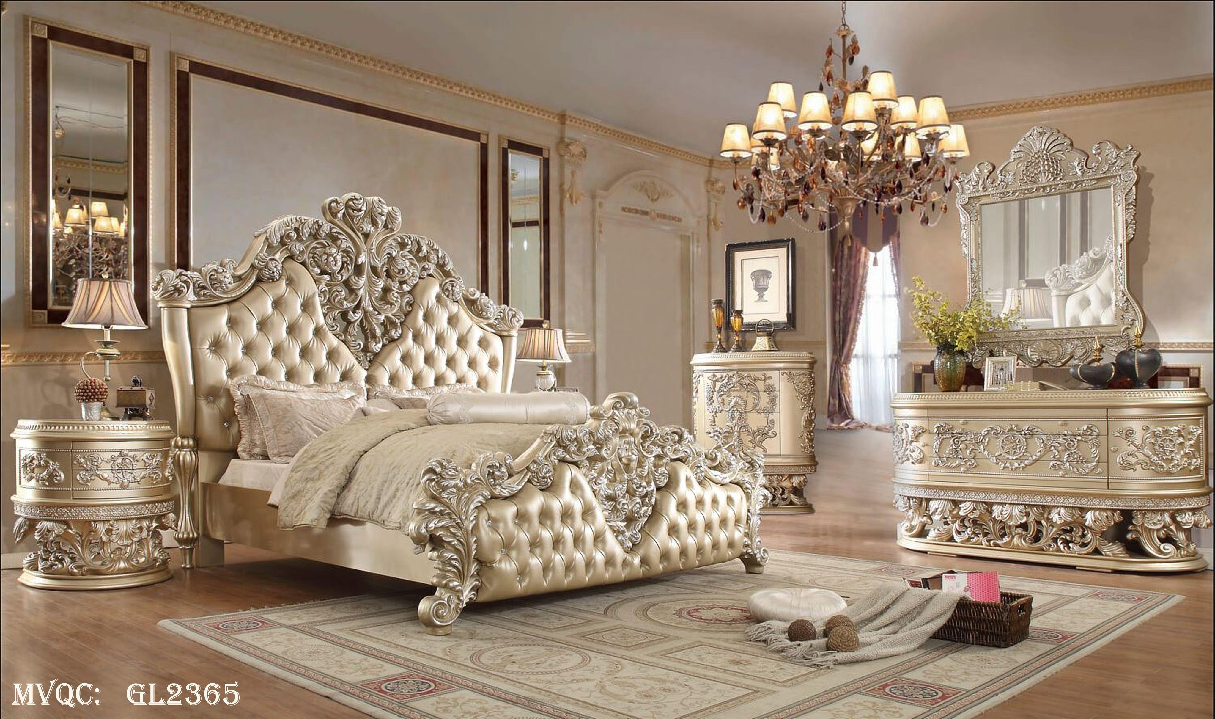 Traditional Sleigh Bedroom Set HD-8022 HD-8022-BSET5-CK in Champagne Faux Leather