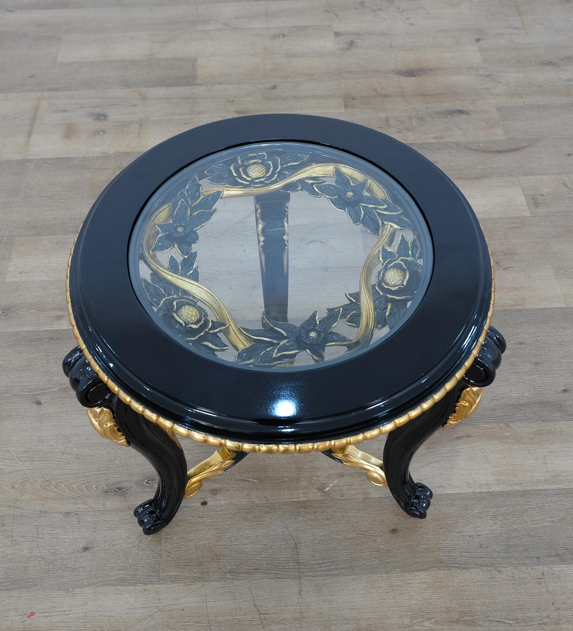 

    
Luxury Black & Gold BELLAGIO III End Table EUROPEAN FURNITURE Carved Wood
