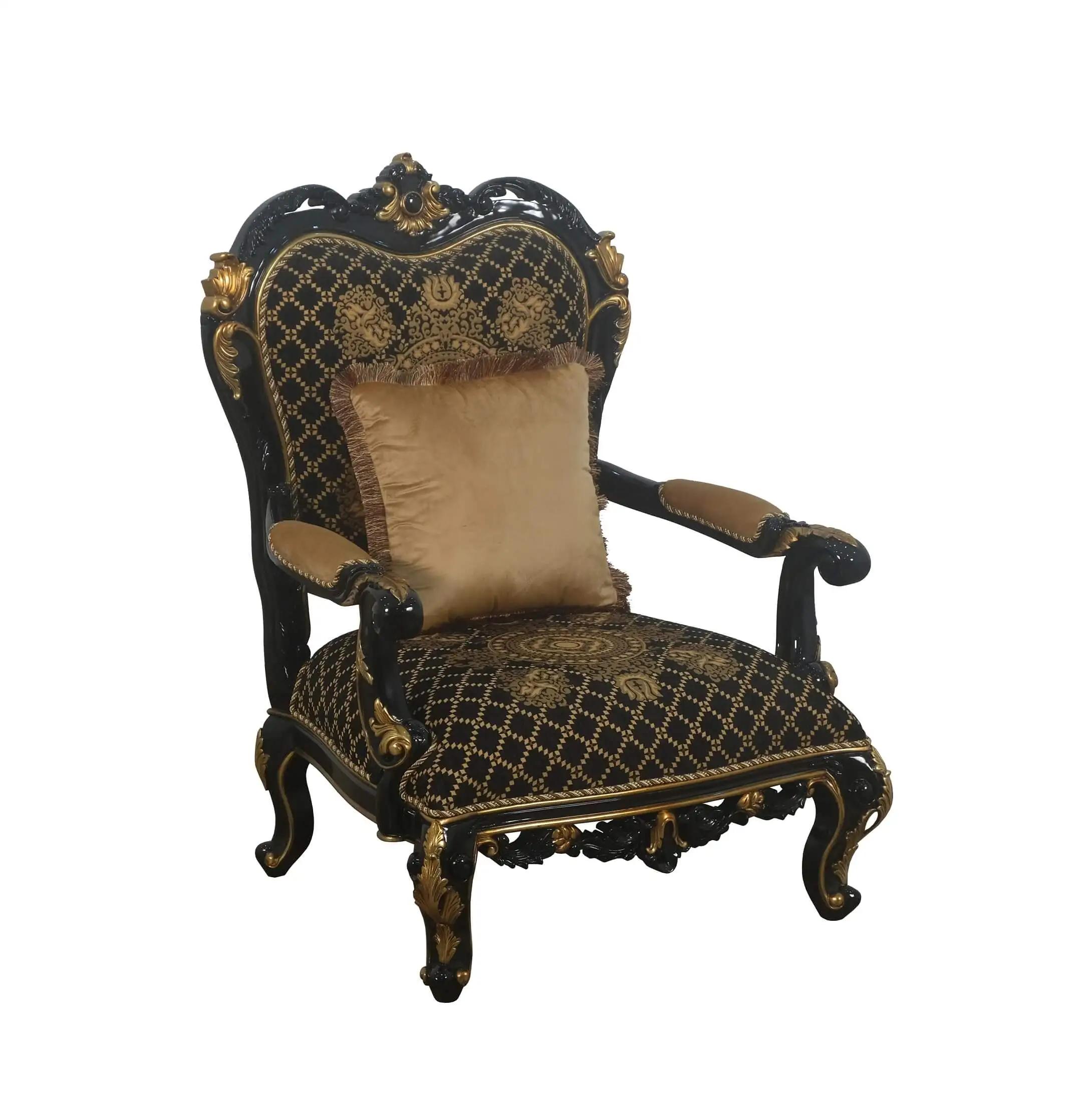 Classic, Traditional Arm Chairs ROSELLA 44696-C in Gold, Black Fabric