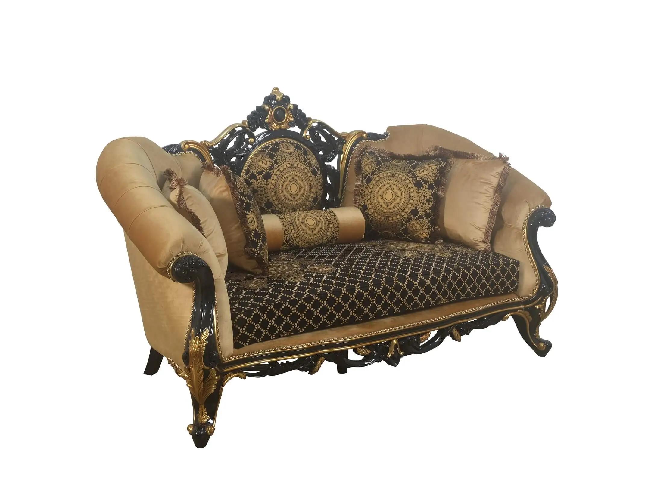 Classic, Traditional Loveseat ROSELLA 44696-L in Gold, Black Fabric