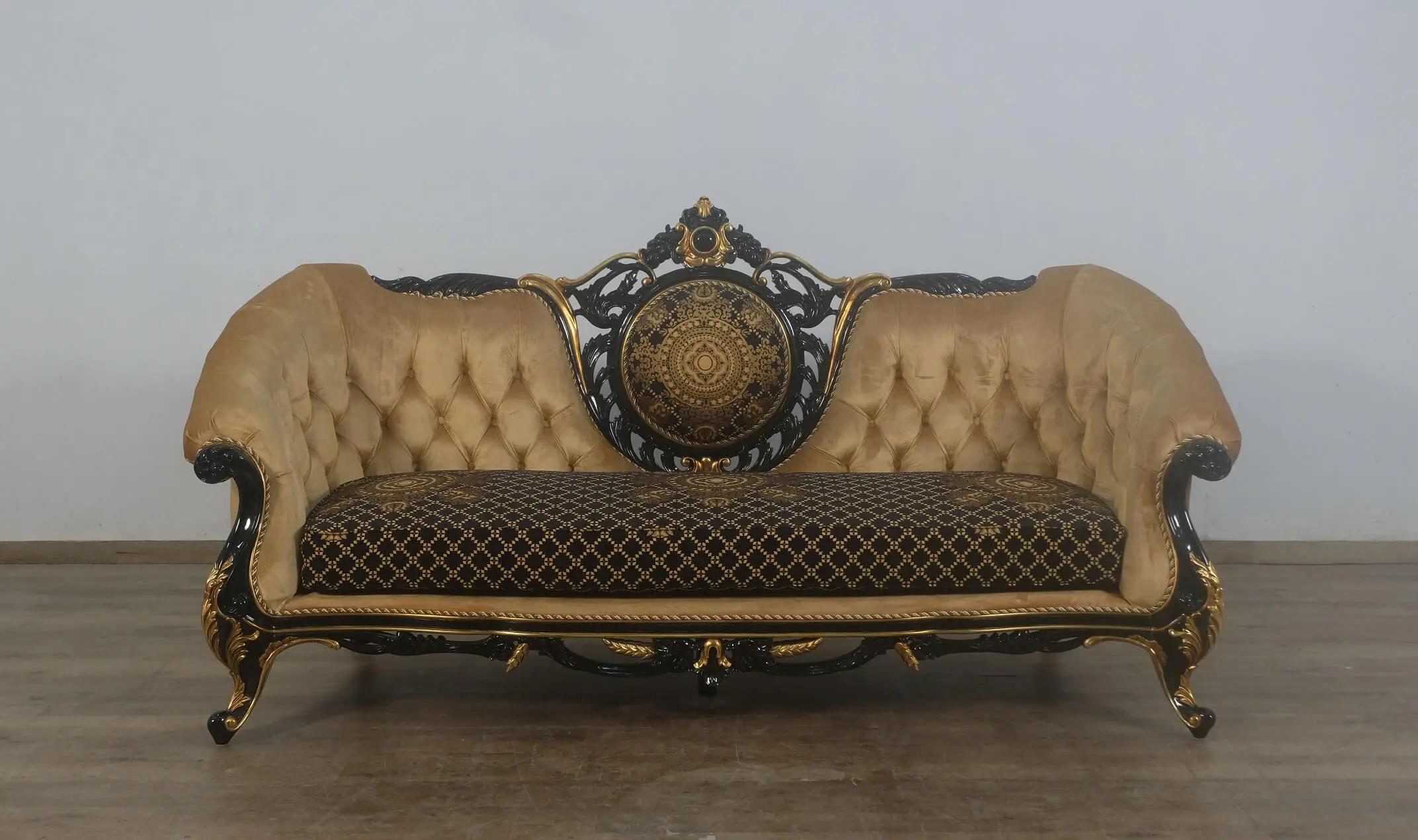 

                    
EUROPEAN FURNITURE ROSELLA Sofa and Loveseat Set Gold/Black Fabric Purchase 
