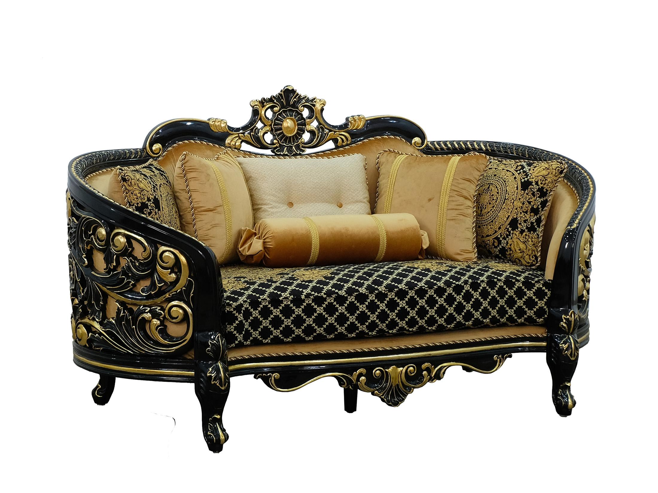 Classic, Traditional Loveseat BELLAGIO III 30019-L in Antique, Gold, Black Velvet
