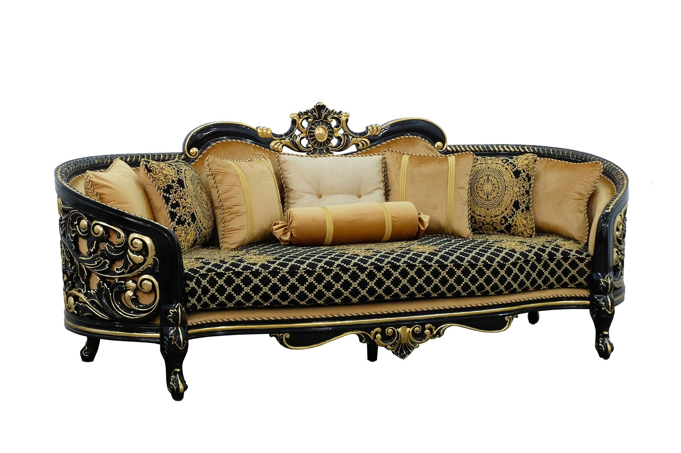 Classic, Traditional Sofa BELLAGIO III 30019-S in Antique, Gold, Black Velvet