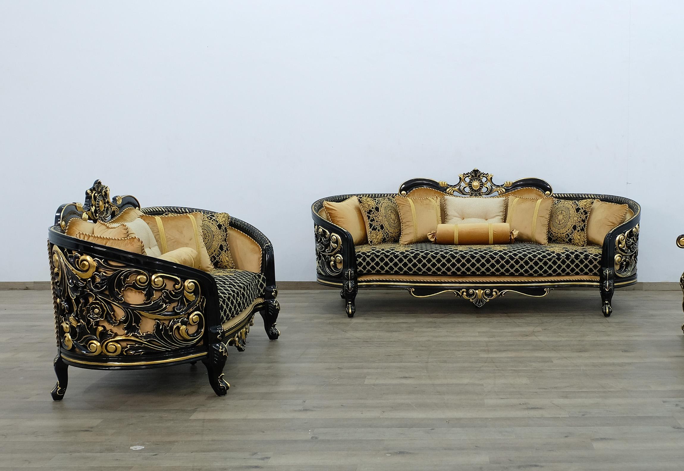 Classic, Traditional Sofa Set BELLAGIO III 30019-S-Set-2 in Antique, Gold, Black Velvet