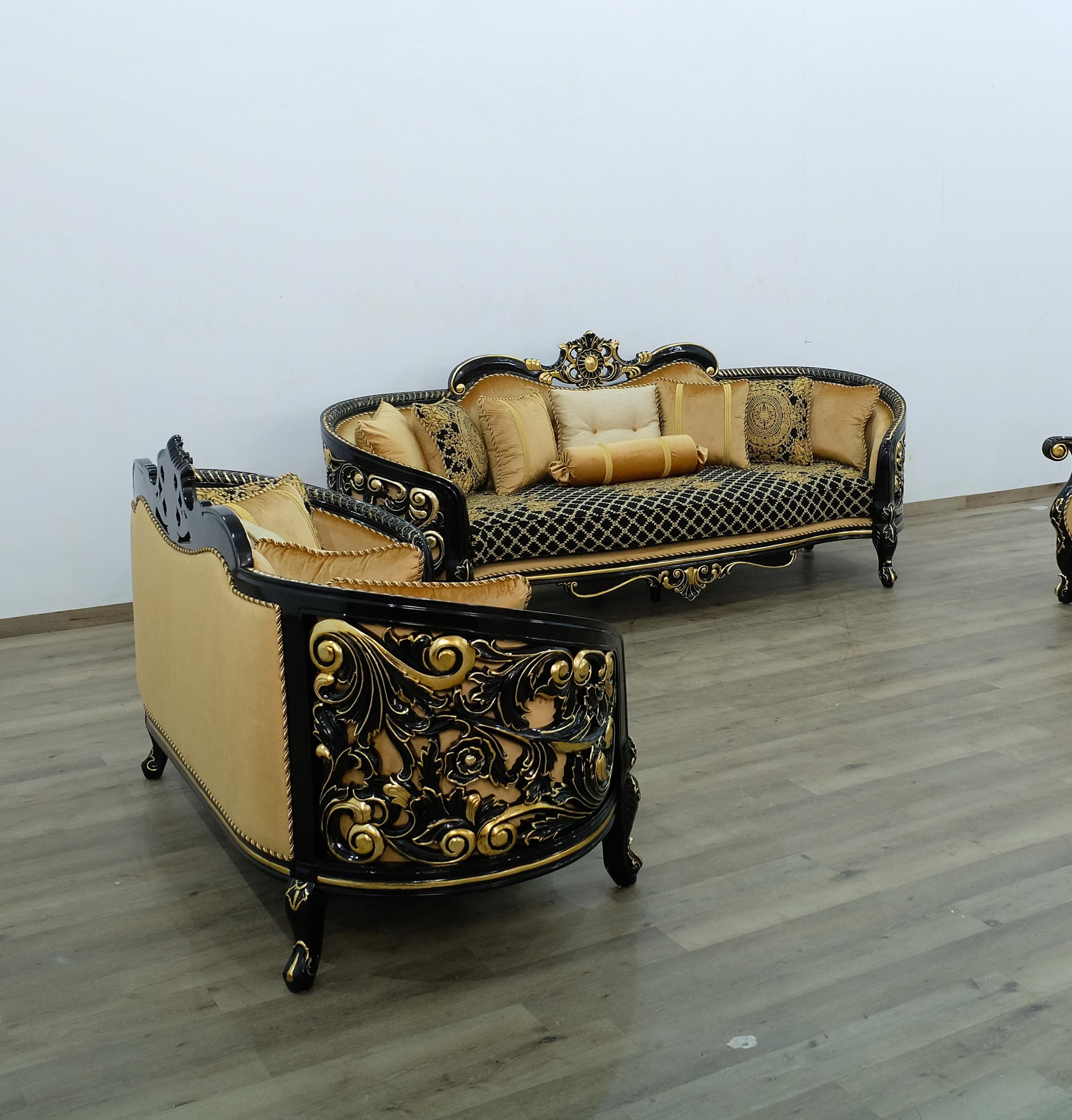 

    
Classic Black Gold Fabric 30019 BELLAGIO III Sofa Set 2Pcs EUROPEAN FURNITURE
