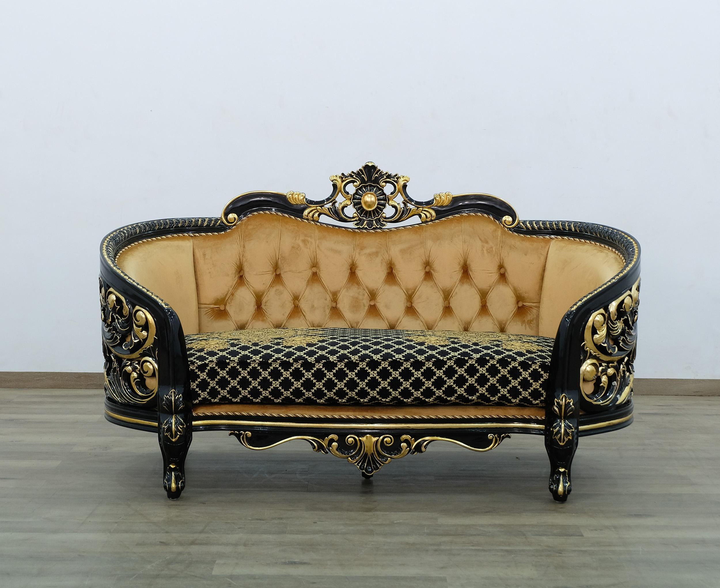 

    
Classic Black Gold Fabric 30019 BELLAGIO III Sofa Set 7Pcs EUROPEAN FURNITURE
