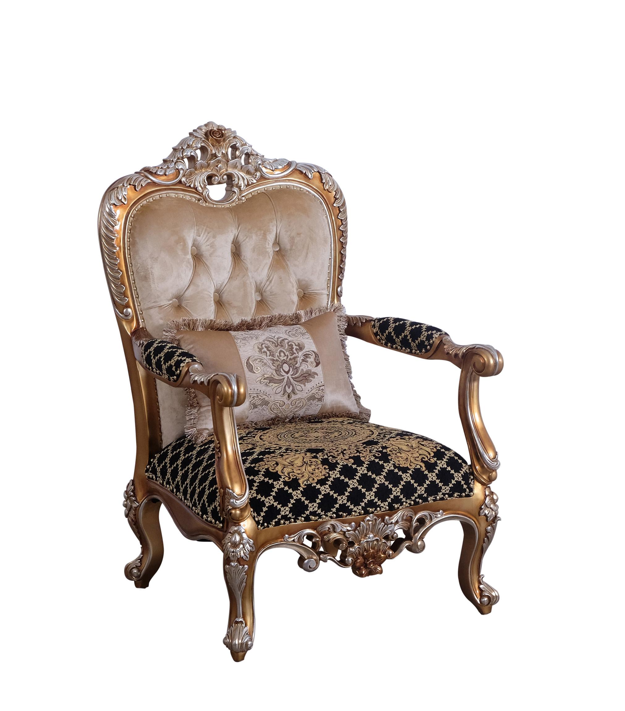 Classic, Traditional Arm Chair SAINT GERMAIN II 35552-C in Sand, Gold, Black Fabric