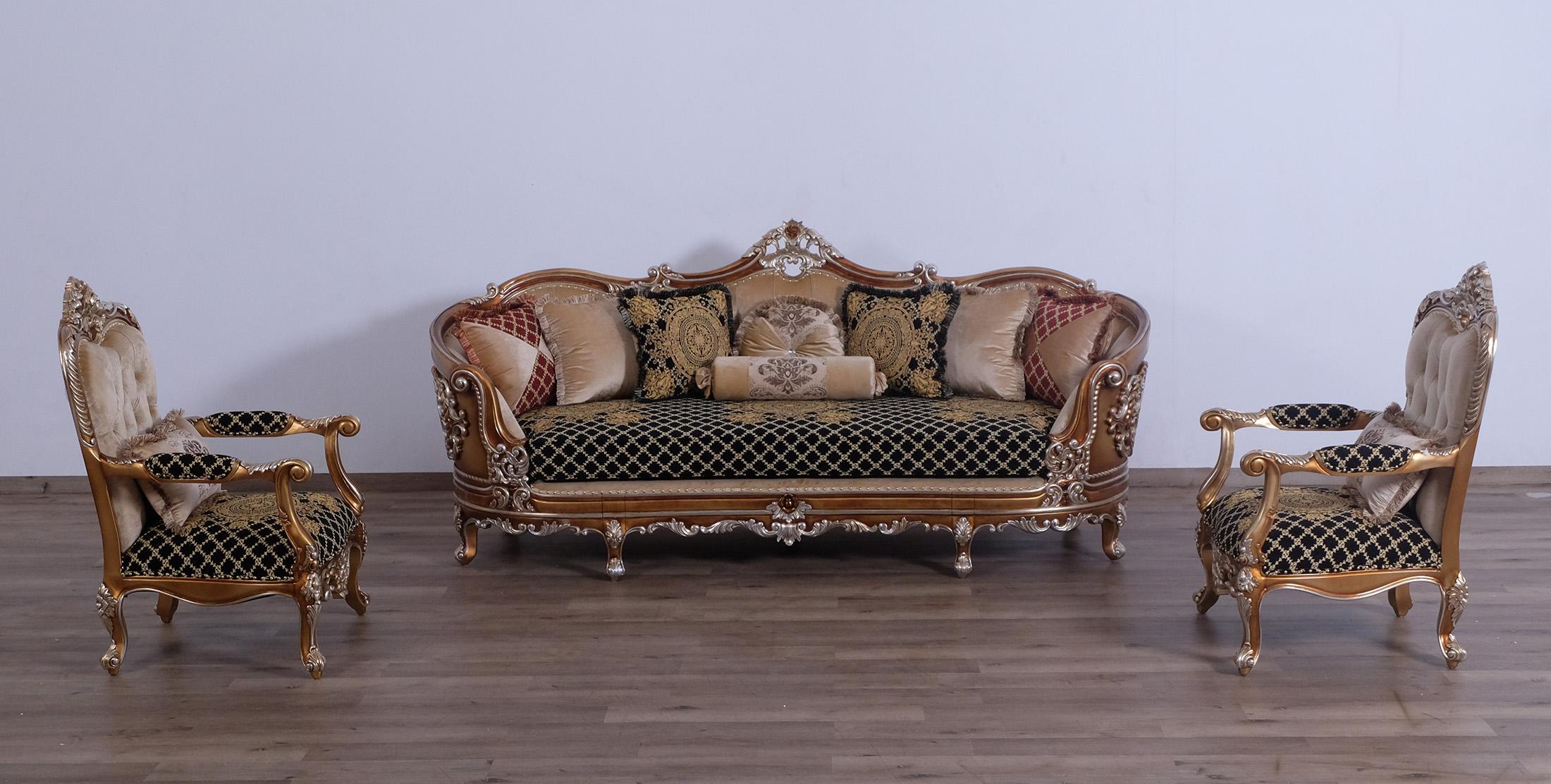 Classic, Traditional Sofa Set SAINT GERMAIN II 35552-Set-3 in Sand, Gold, Black Fabric