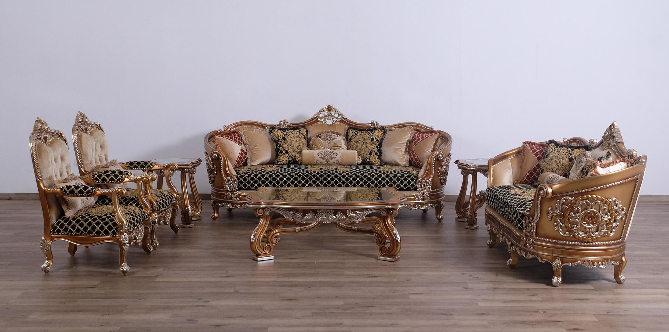 

    
 Photo  Luxury Black & Gold Wood Trim SAINT GERMAIN II Sofa Set 4Pcs EUROPEAN FURNITURE
