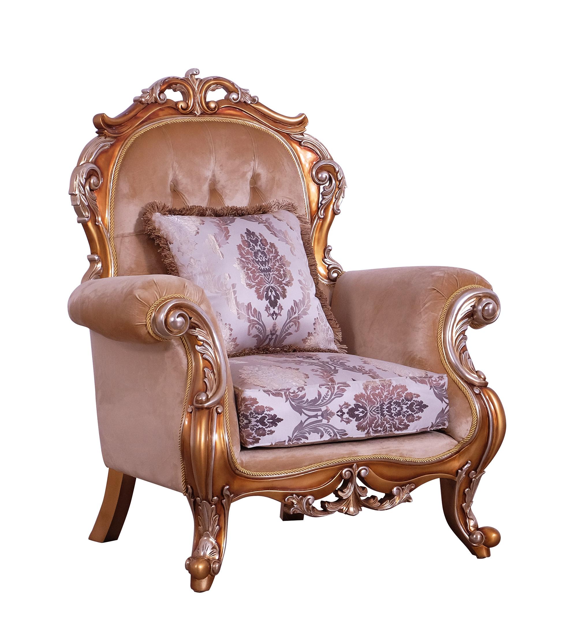 Classic, Traditional Arm Chair TIZIANO II 38996-C in Antique, Silver, Gold, Black Fabric