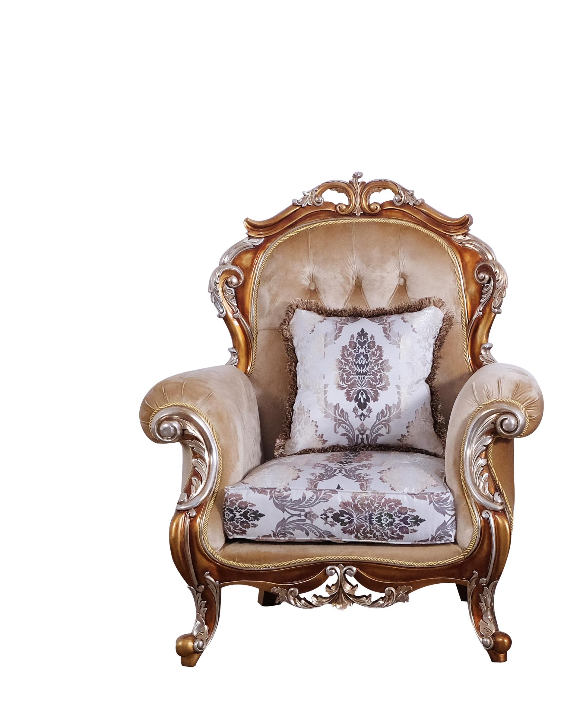 

        
EUROPEAN FURNITURE TIZIANO II Arm Chair Set Antique/Silver/Gold/Black Fabric 663701291681
