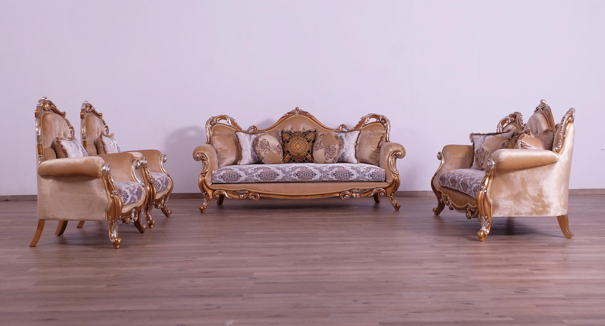 

    
EUROPEAN FURNITURE TIZIANO II Sofa Set Antique/Silver/Gold/Black 38996-Set-2
