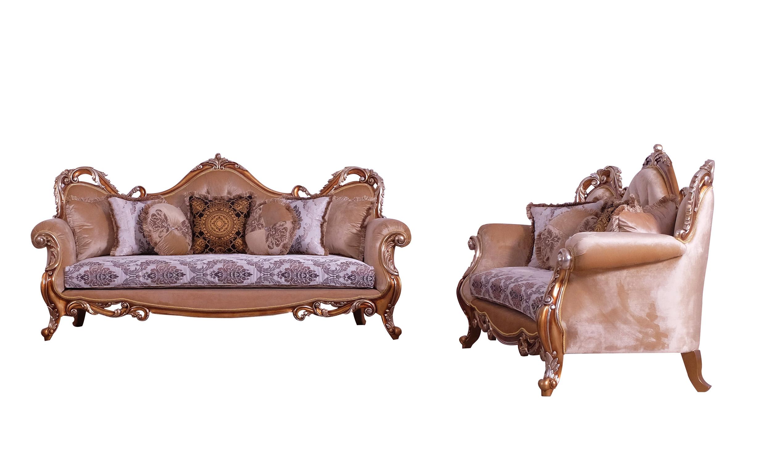 Classic, Traditional Sofa Set TIZIANO II 38996-Set-2 in Antique, Silver, Gold, Black Fabric