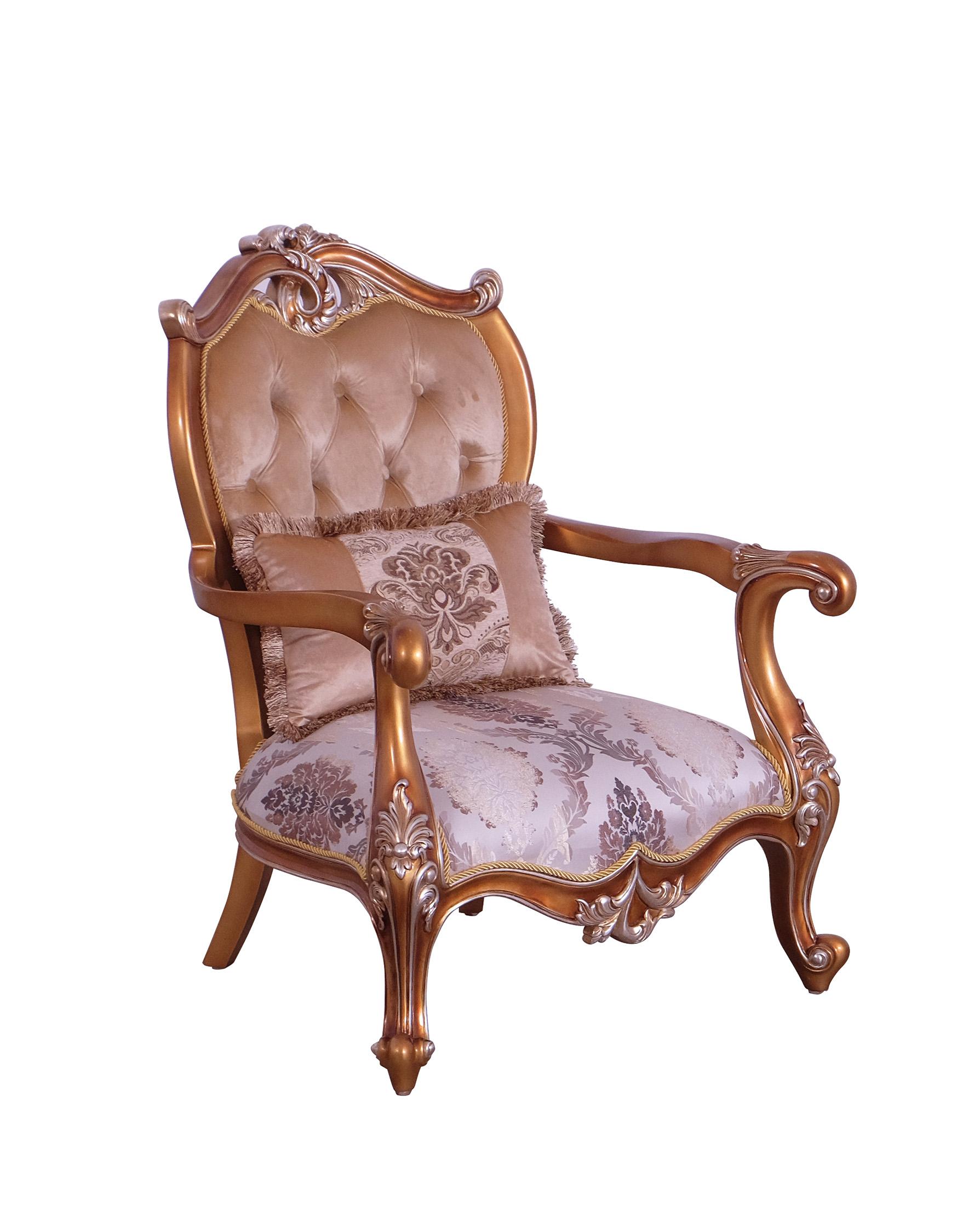 Classic, Traditional Arm Chair AUGUSTUS II 37059-C in Sand, Gold, Black Fabric