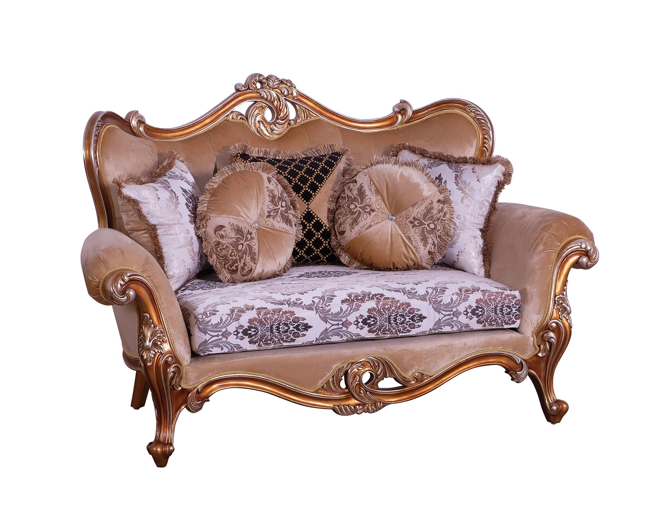 Classic, Traditional Loveseat AUGUSTUS II 37059-L in Sand, Gold, Black Fabric