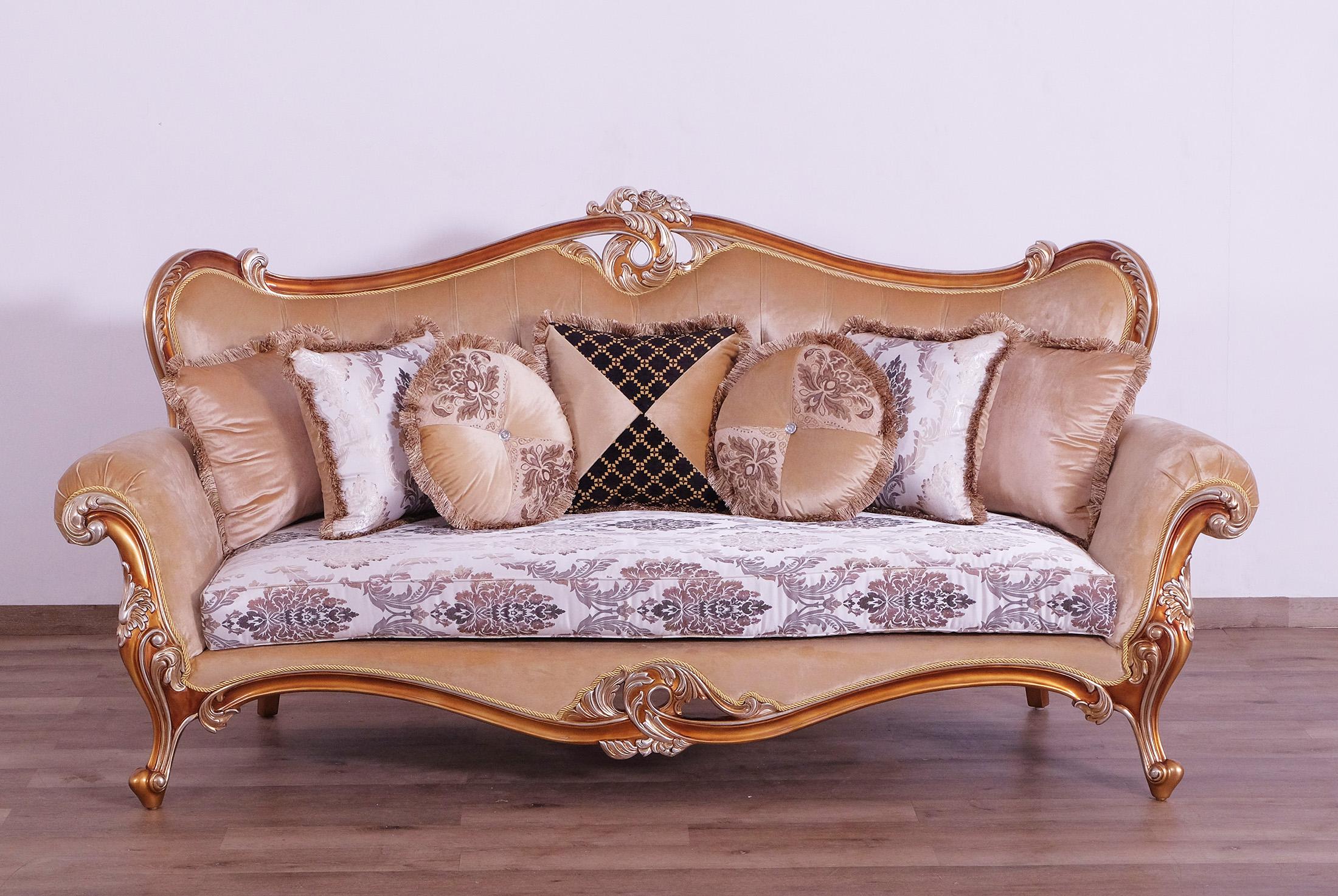 

    
 Shop  Luxury Black & Sand Wood Trim AUGUSTUS II Sofa Set 3Pcs EUROPEAN FURNITURE Classic
