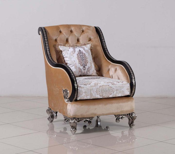 Classic, Traditional Arm Chair ROSABELLA 35022-C in Antique, Silver, Black Fabric