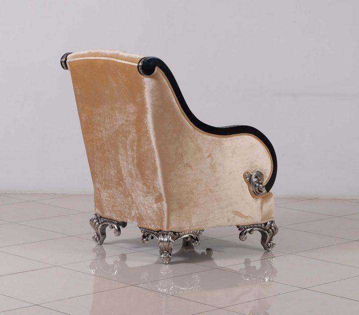 

        
EUROPEAN FURNITURE ROSABELLA Arm Chair Antique/Silver/Black Fabric 663701289701
