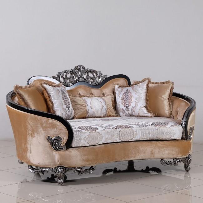 Classic, Traditional Loveseat ROSABELLA 35022-L in Antique, Silver, Black Fabric