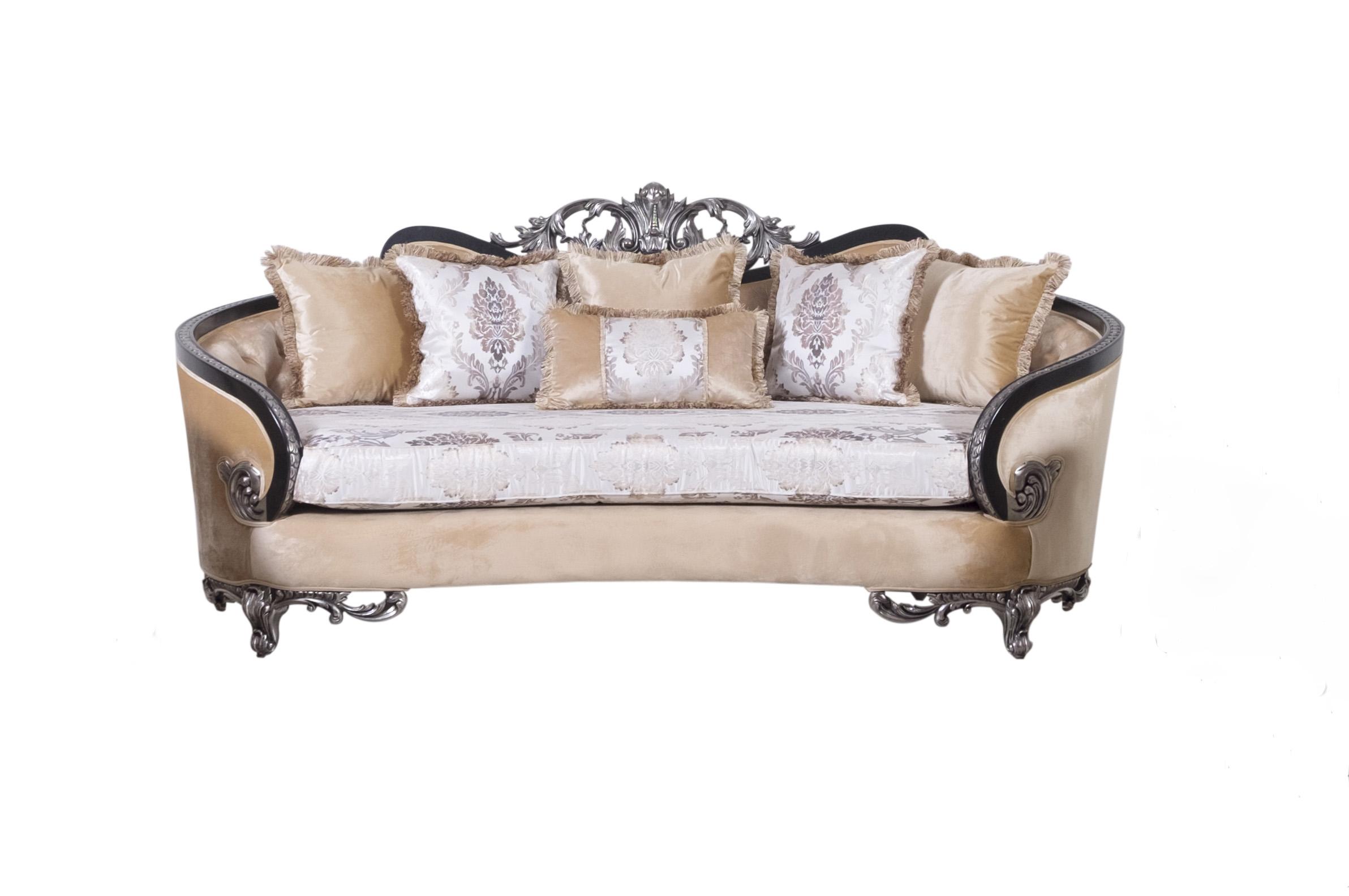 Classic, Traditional Sofa ROSABELLA 35022-S in Antique, Silver, Black Fabric