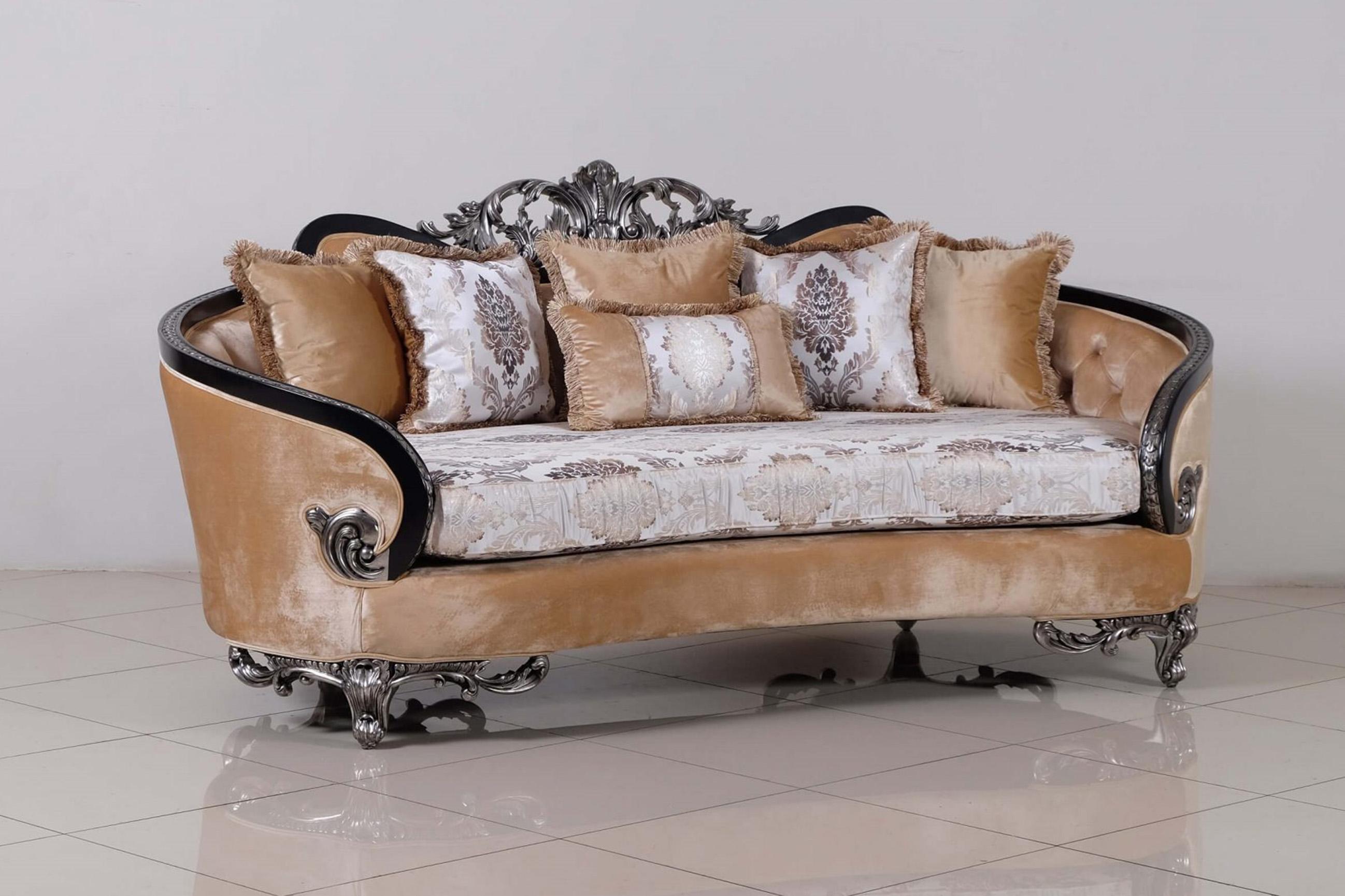 

    
Luxury Black & Silver Wood Trim ROSABELLA Sofa EUROPEAN FURNITURE Traditional
