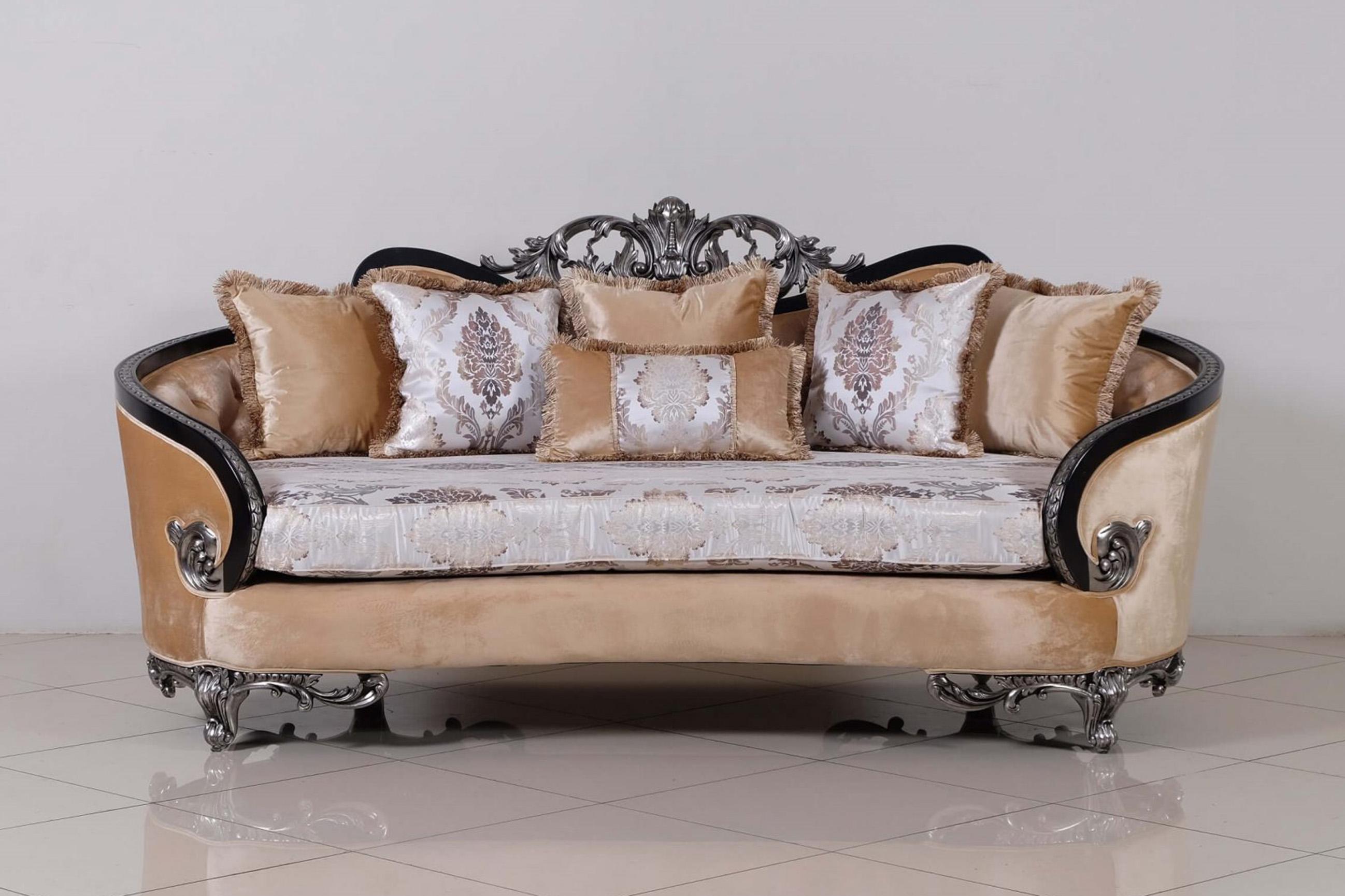 

    
EUROPEAN FURNITURE ROSABELLA Sofa Antique/Silver/Black 35022-S
