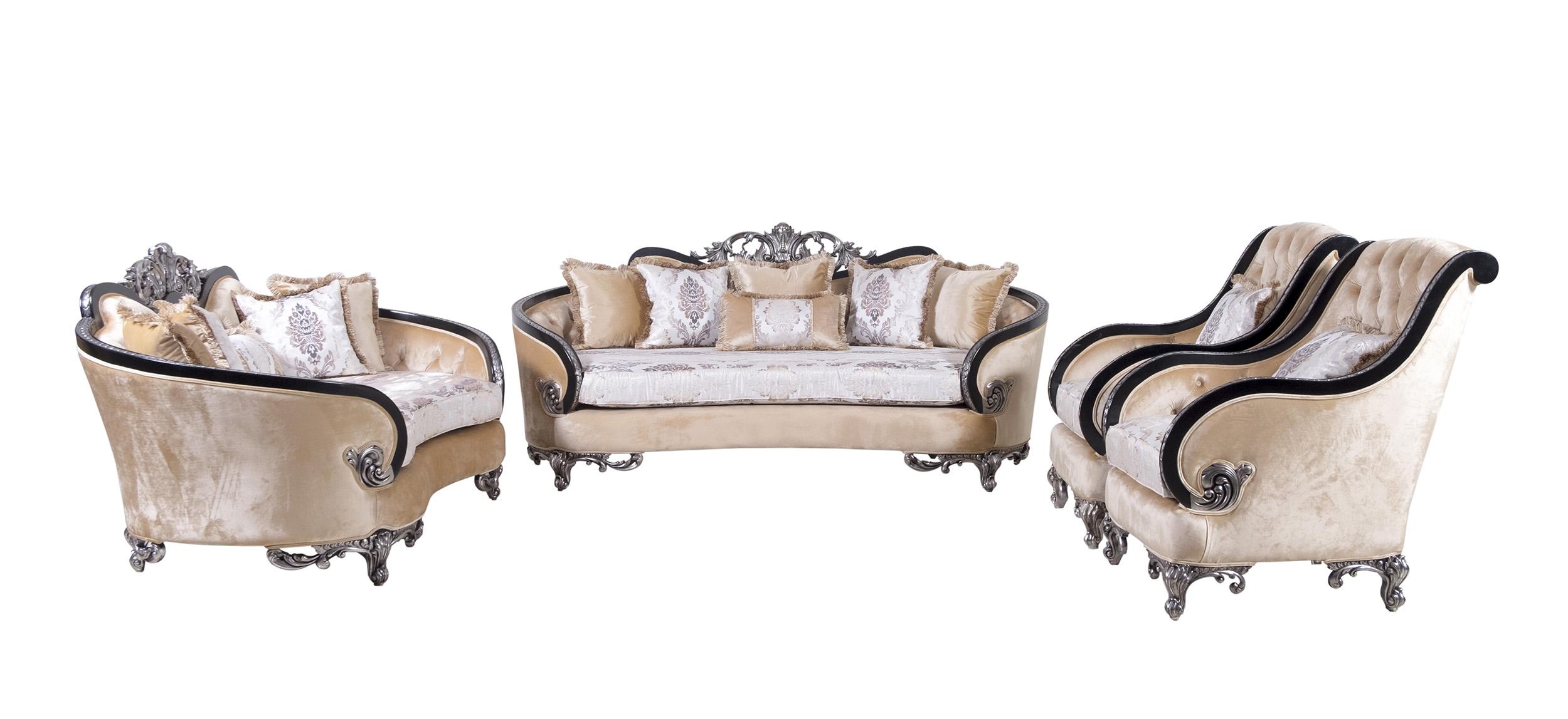 

    
 Order  Luxury Black & Silver Wood Trim ROSABELLA Sofa EUROPEAN FURNITURE Traditional
