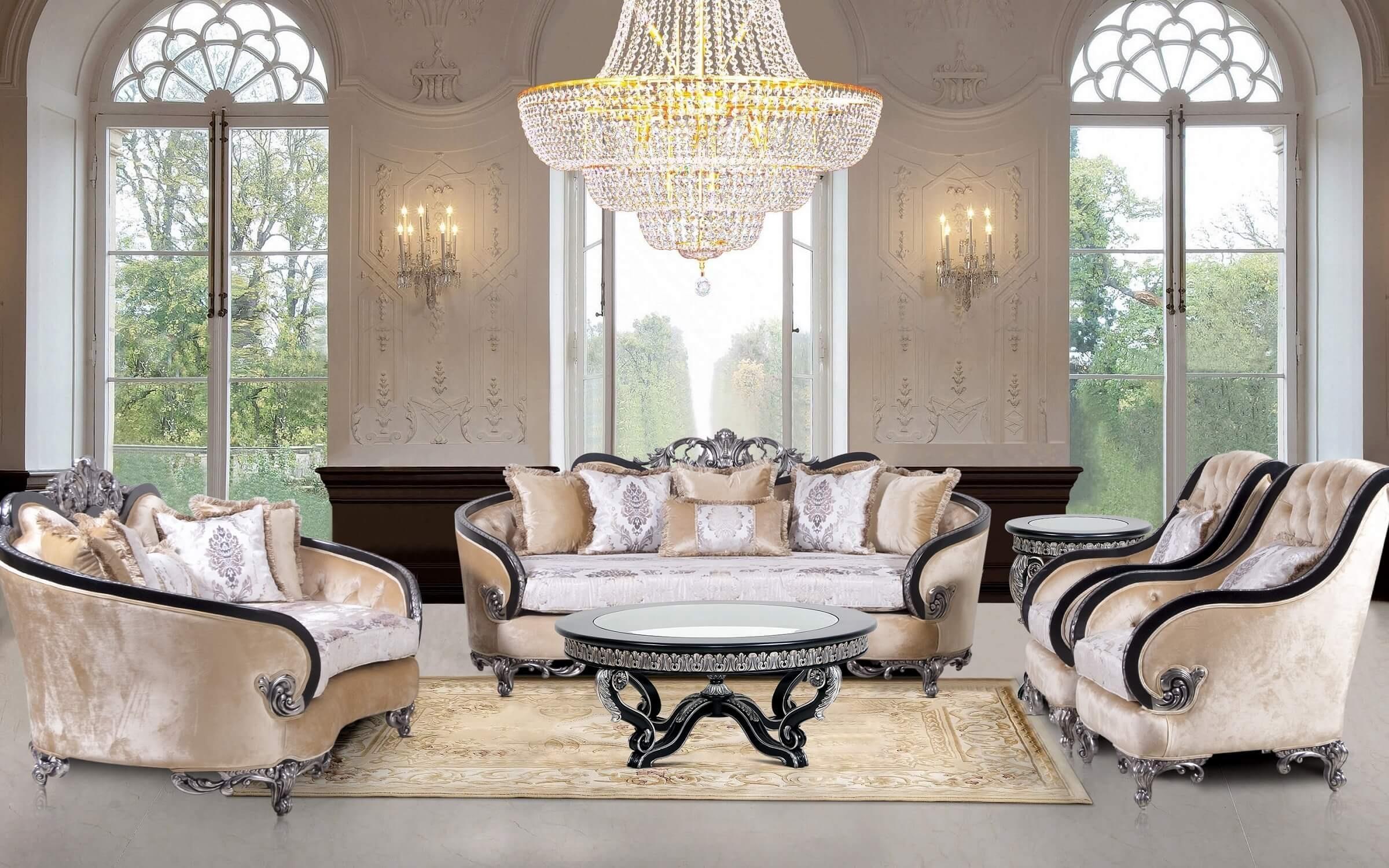 

    
 Shop  Luxury Black & Silver Wood Trim ROSABELLA Sofa EUROPEAN FURNITURE Traditional
