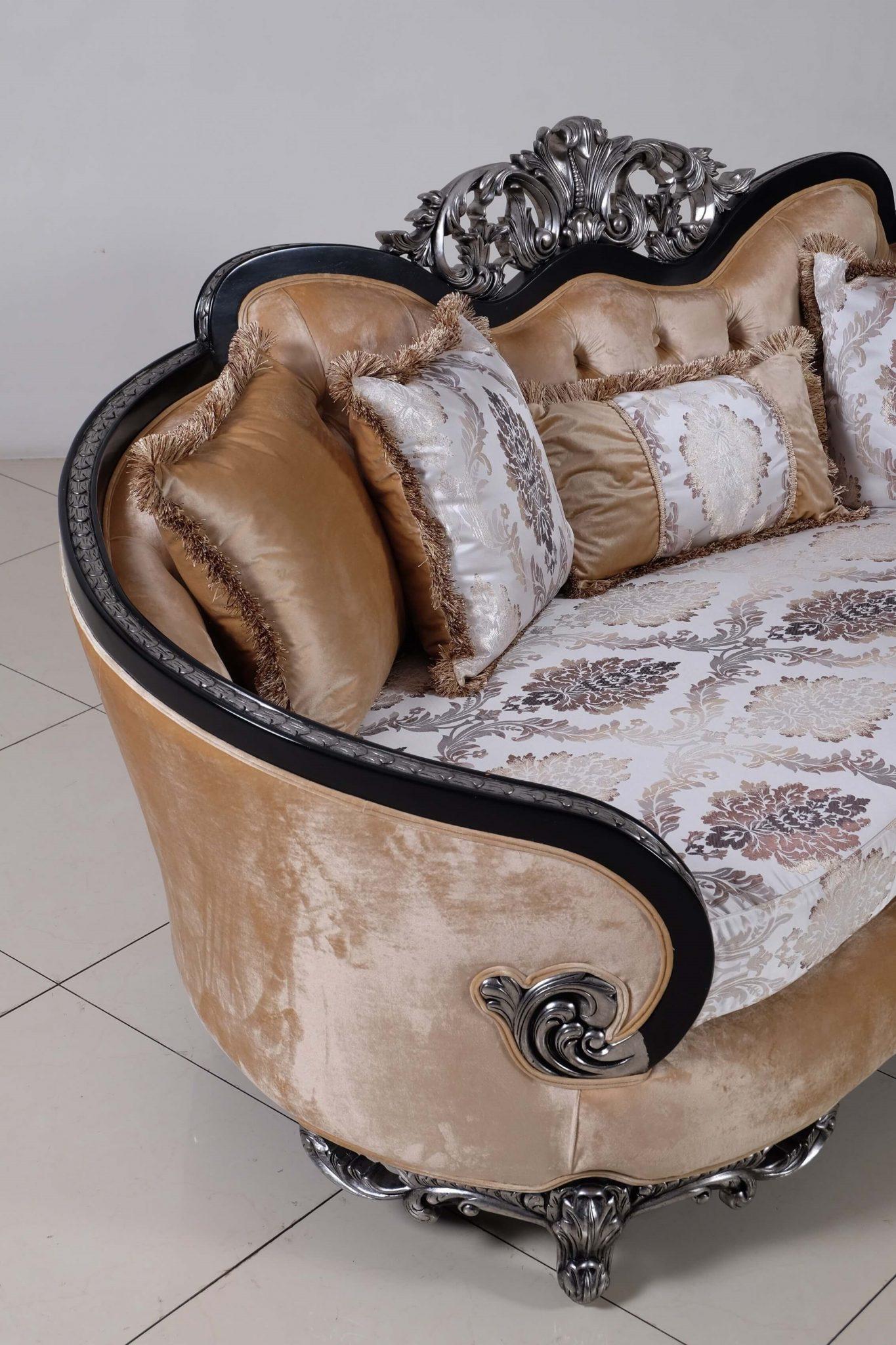 

    
 Shop  Luxury Black & Silver Wood Trim ROSABELLA Sofa Set 3 Pcs EUROPEAN FURNITURE Classic

